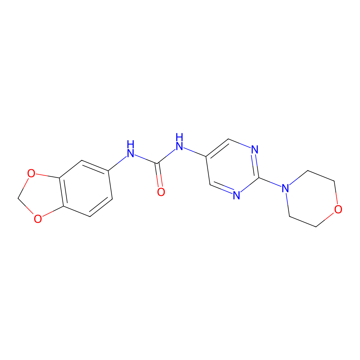 1-(Benzo[d][1,3]dioxol-5-yl)-3-(2-morpholinopyrimidin-5-yl)urea molecular structure, CAS 1396631-66-5
