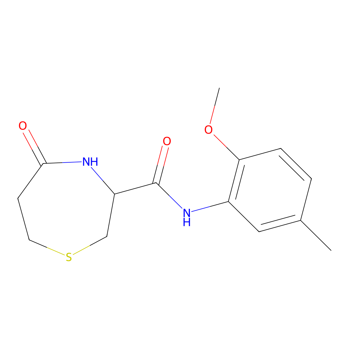 N-(2-methoxy-5-methylphenyl)-5-oxo-1,4-thiazepane-3-carboxamide molecular structure, CAS 1396631-73-4