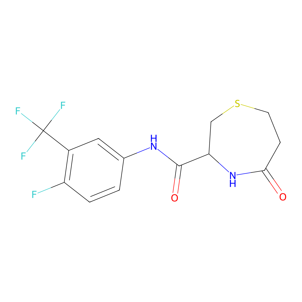 N-(4-fluoro-3-(trifluoromethyl)phenyl)-5-oxo-1,4-thiazepane-3-carboxamide molecular structure, CAS 1396631-75-6