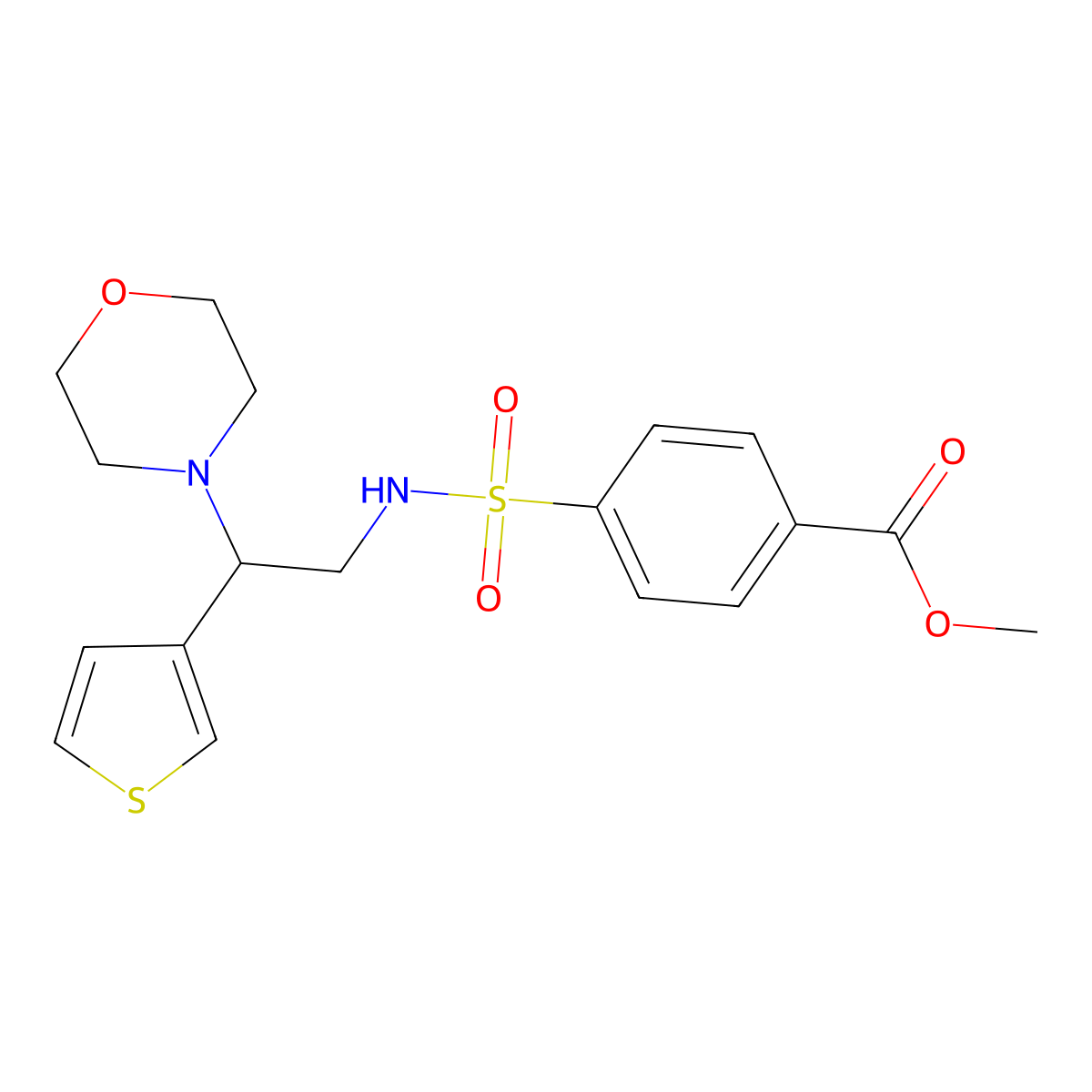 methyl 4-(N-(2-morpholino-2-(thiophen-3-yl)ethyl)sulfamoyl)benzoate molecular structure, CAS 1396631-80-3
