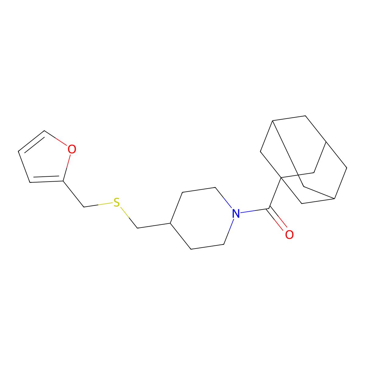 1-(Adamantane-1-carbonyl)-4-({[(furan-2-yl)methyl]sulfanyl}methyl)piperidine molecular structure, CAS 1396631-91-6