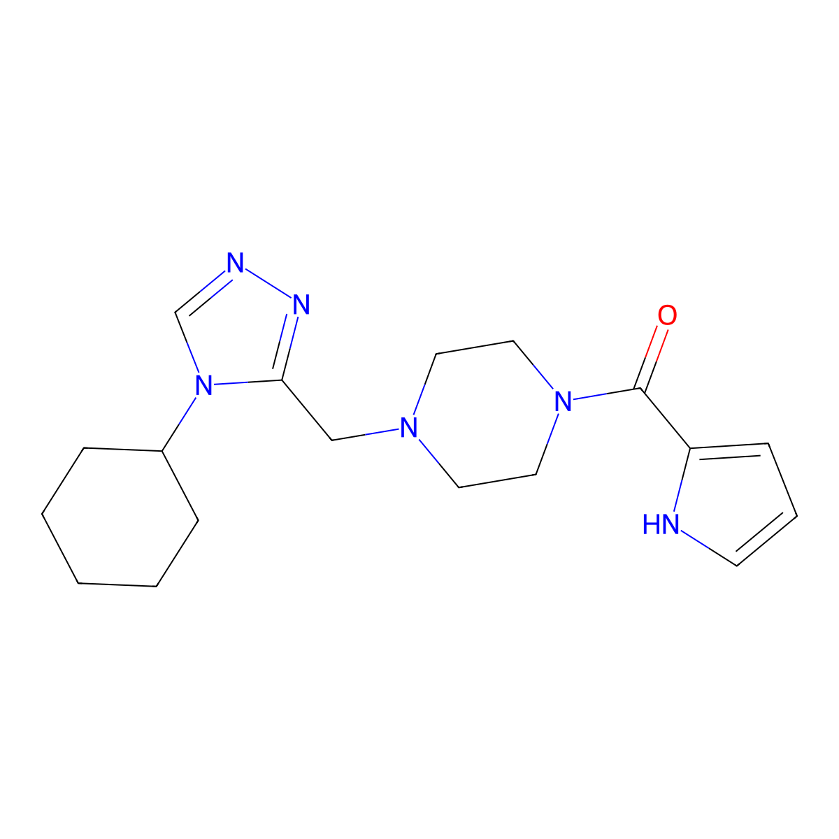 1-[(4-cyclohexyl-4H-1,2,4-triazol-3-yl)methyl]-4-(1H-pyrrol-2-ylcarbonyl)piperazine molecular structure, CAS 1396632-14-6