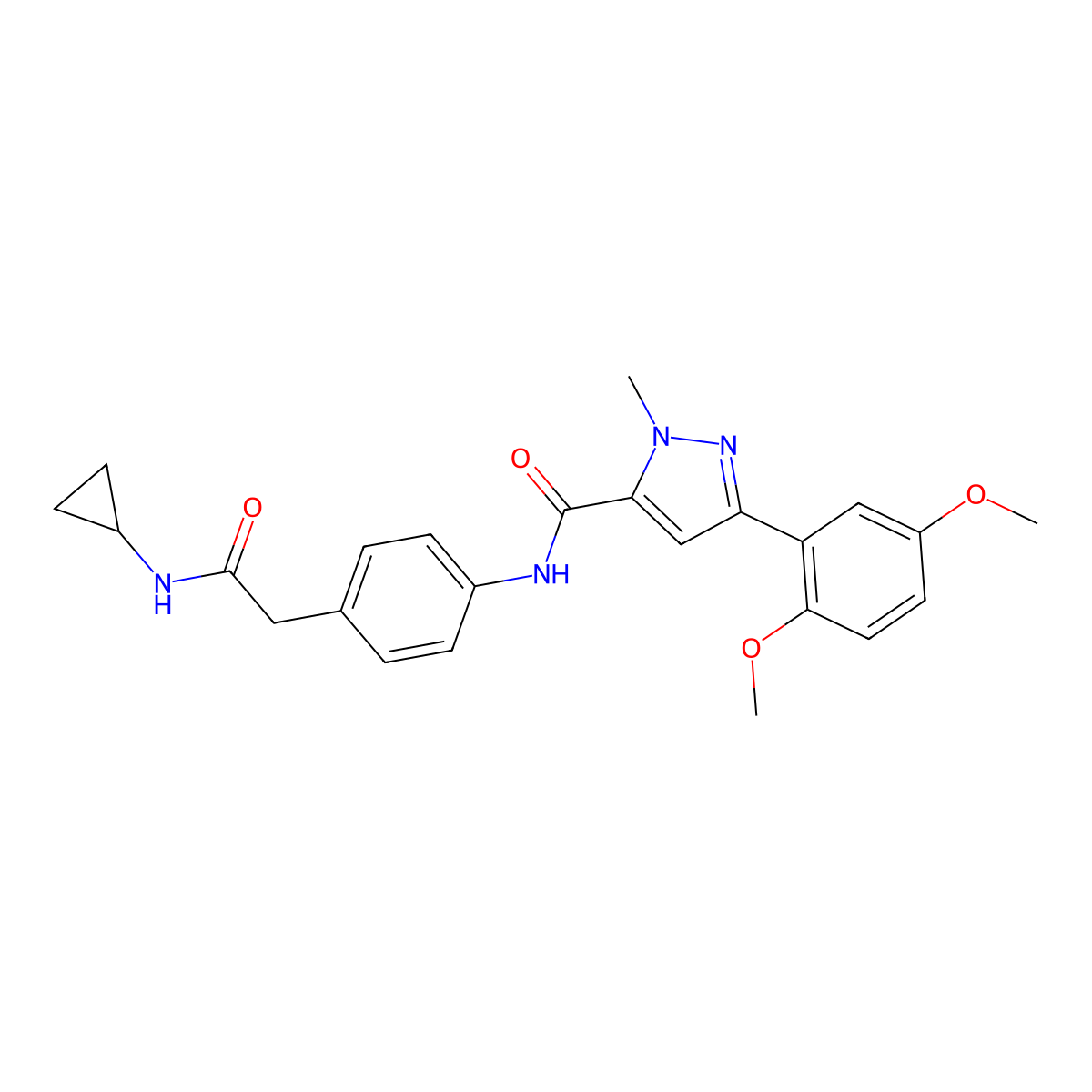 N-(4-(2-(cyclopropylamino)-2-oxoethyl)phenyl)-3-(2,5-dimethoxyphenyl)-1-methyl-1H-pyrazole-5-carboxamide molecular structure, CAS 1396632-31-7