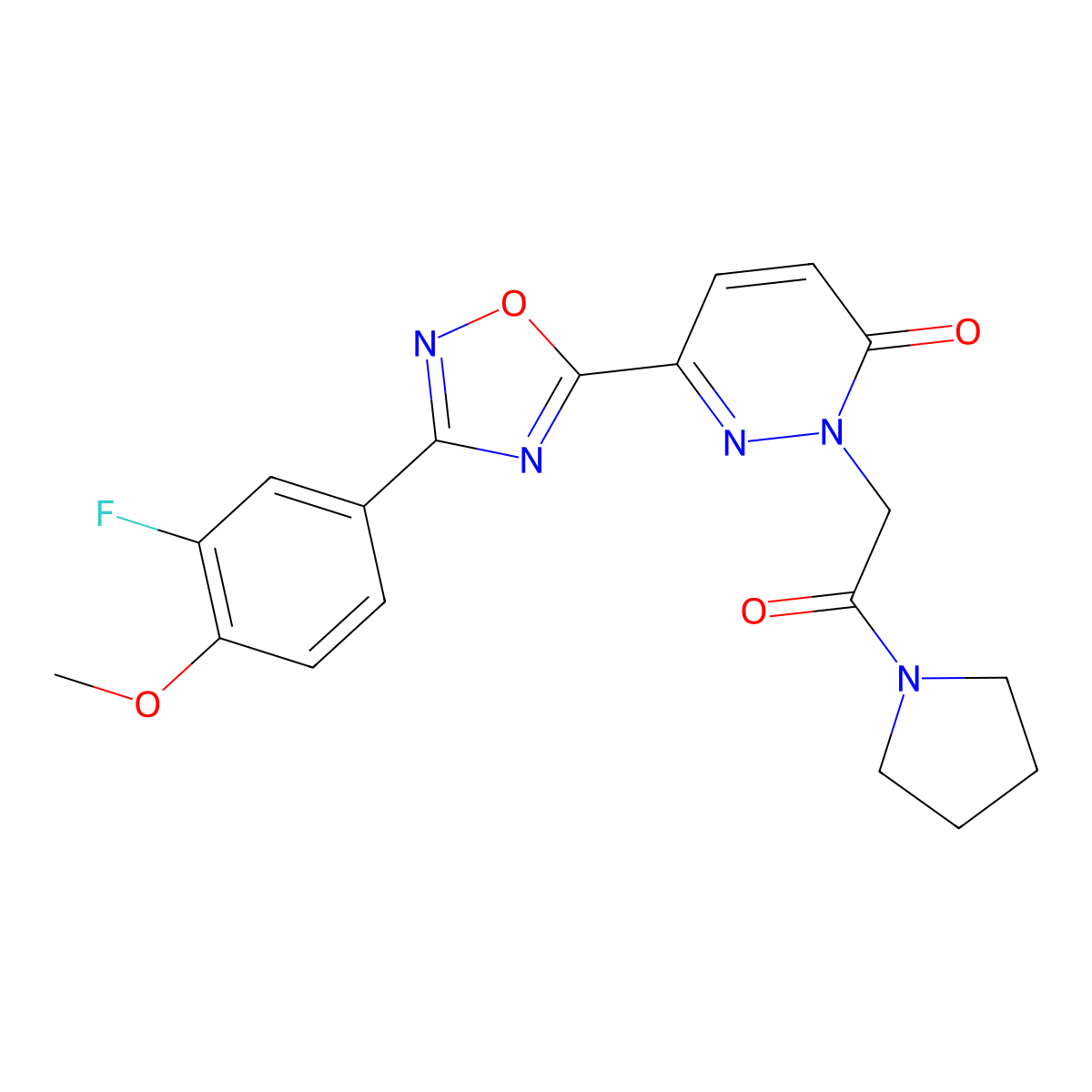 6-[3-(3-fluoro-4-methoxyphenyl)-1,2,4-oxadiazol-5-yl]-2-(2-oxo-2-pyrrolidin-1-ylethyl)pyridazin-3(2H)-one molecular structure, CAS 1396632-34-0