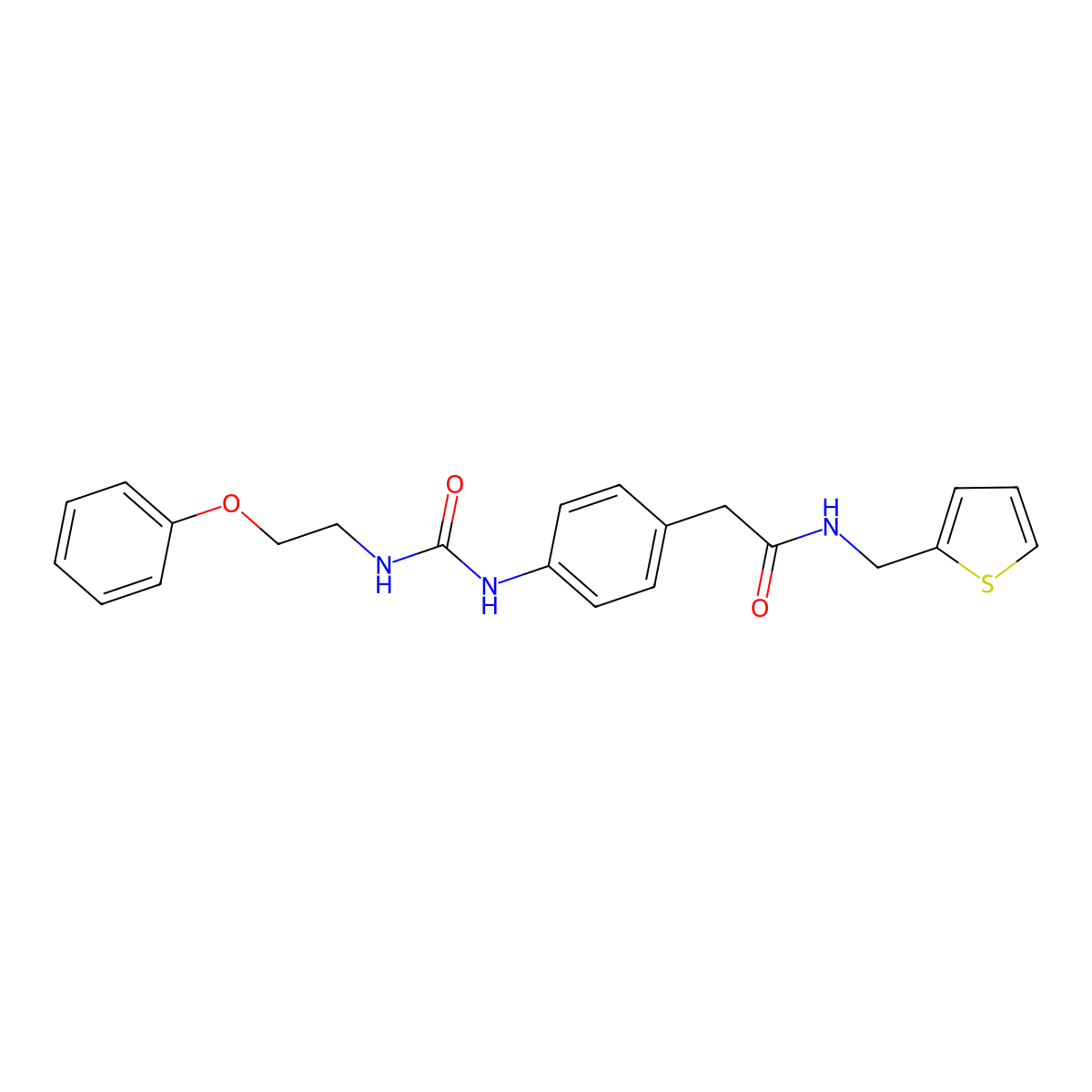 2-(4-(3-(2-phenoxyethyl)ureido)phenyl)-N-(thiophen-2-ylmethyl)acetamide molecular structure, CAS 1396632-58-8