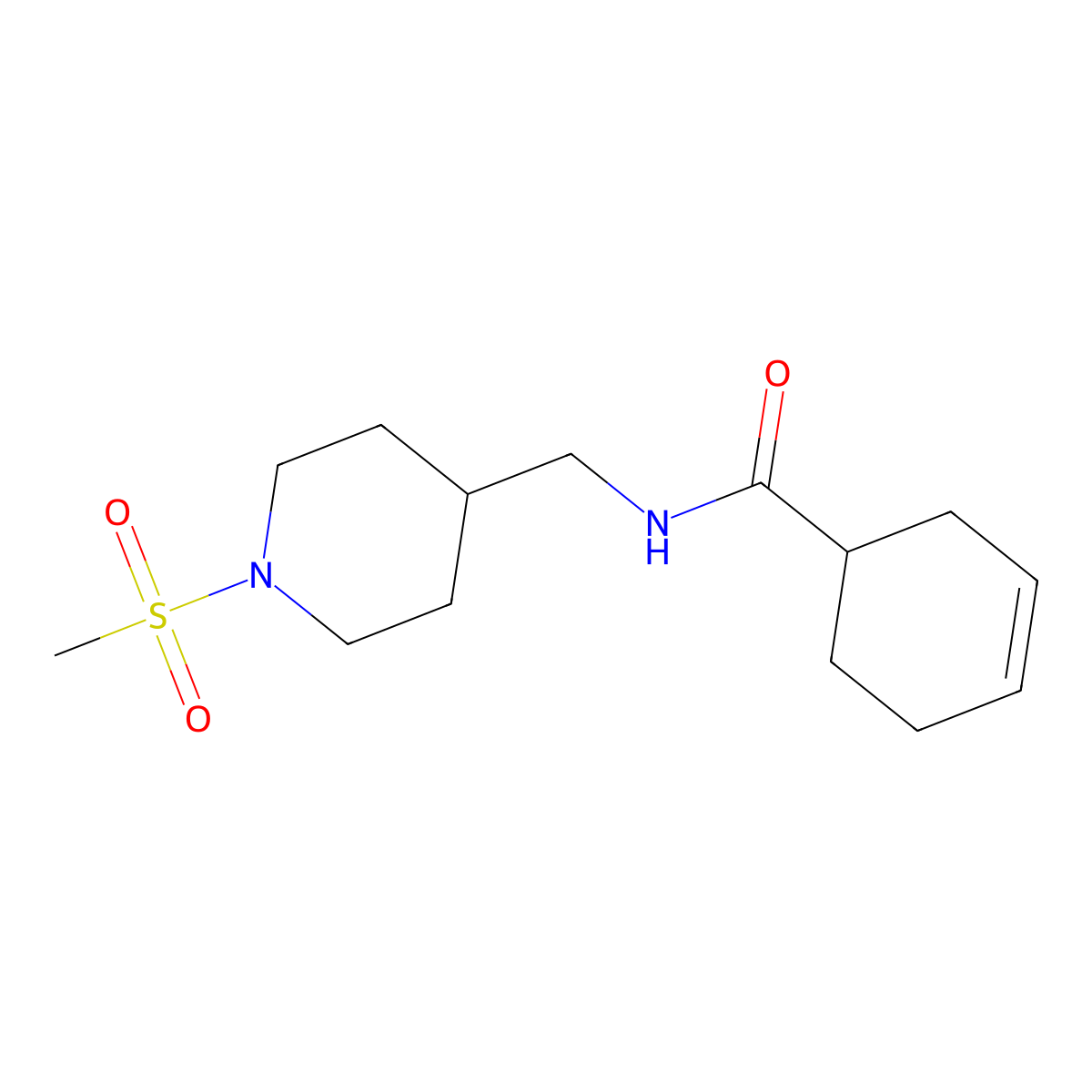 N-((1-(methylsulfonyl)piperidin-4-yl)methyl)cyclohex-3-enecarboxamide molecular structure, CAS 1396632-60-2