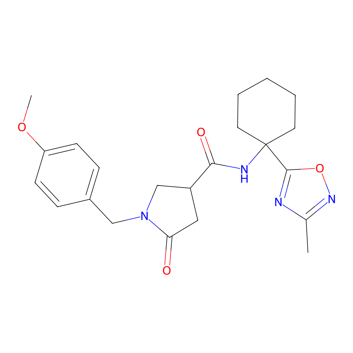1-(4-methoxybenzyl)-N-[1-(3-methyl-1,2,4-oxadiazol-5-yl)cyclohexyl]-5-oxopyrrolidine-3-carboxamide molecular structure, CAS 1396632-75-9