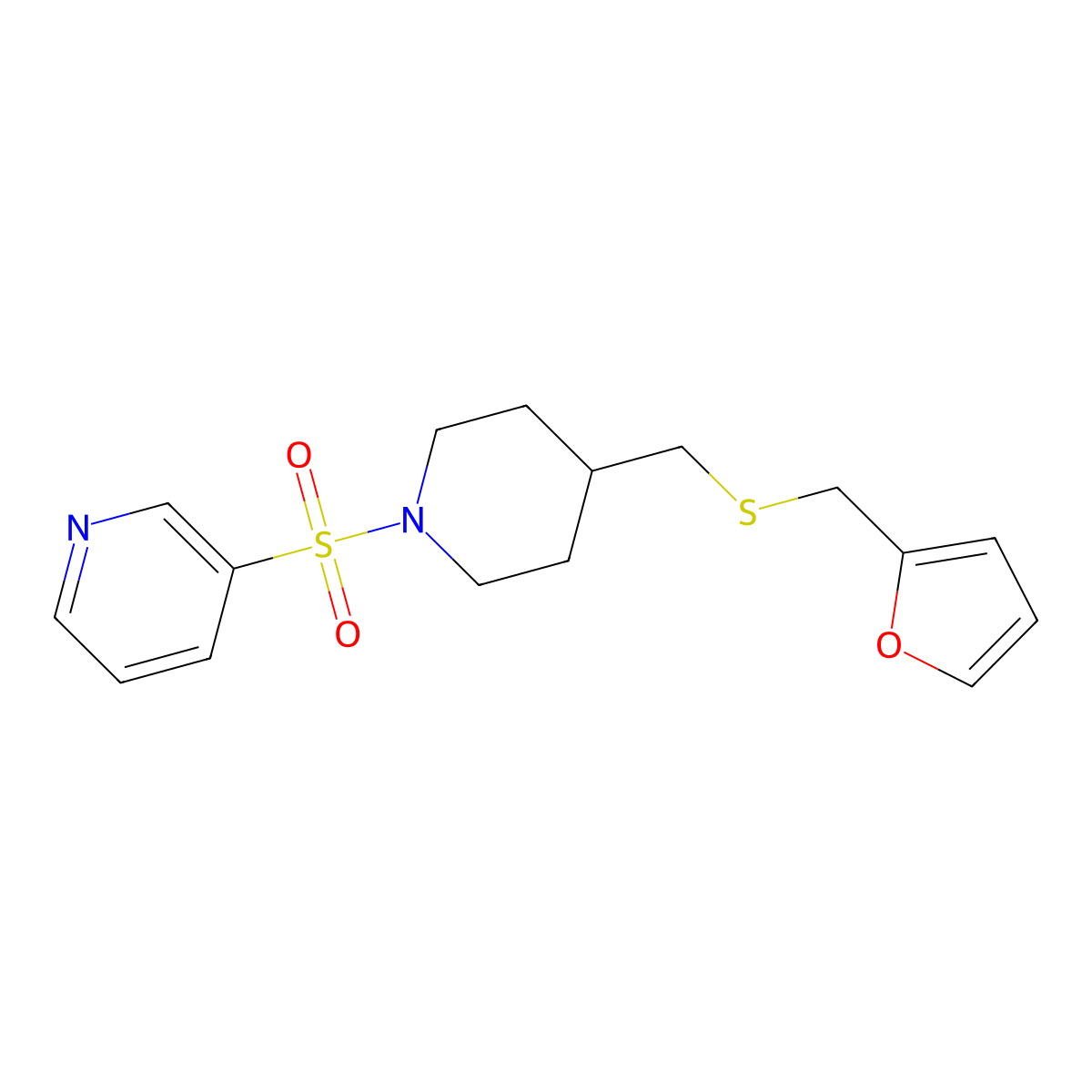 3-((4-(((Furan-2-ylmethyl)thio)methyl)piperidin-1-yl)sulfonyl)pyridine molecular structure, CAS 1396632-86-2