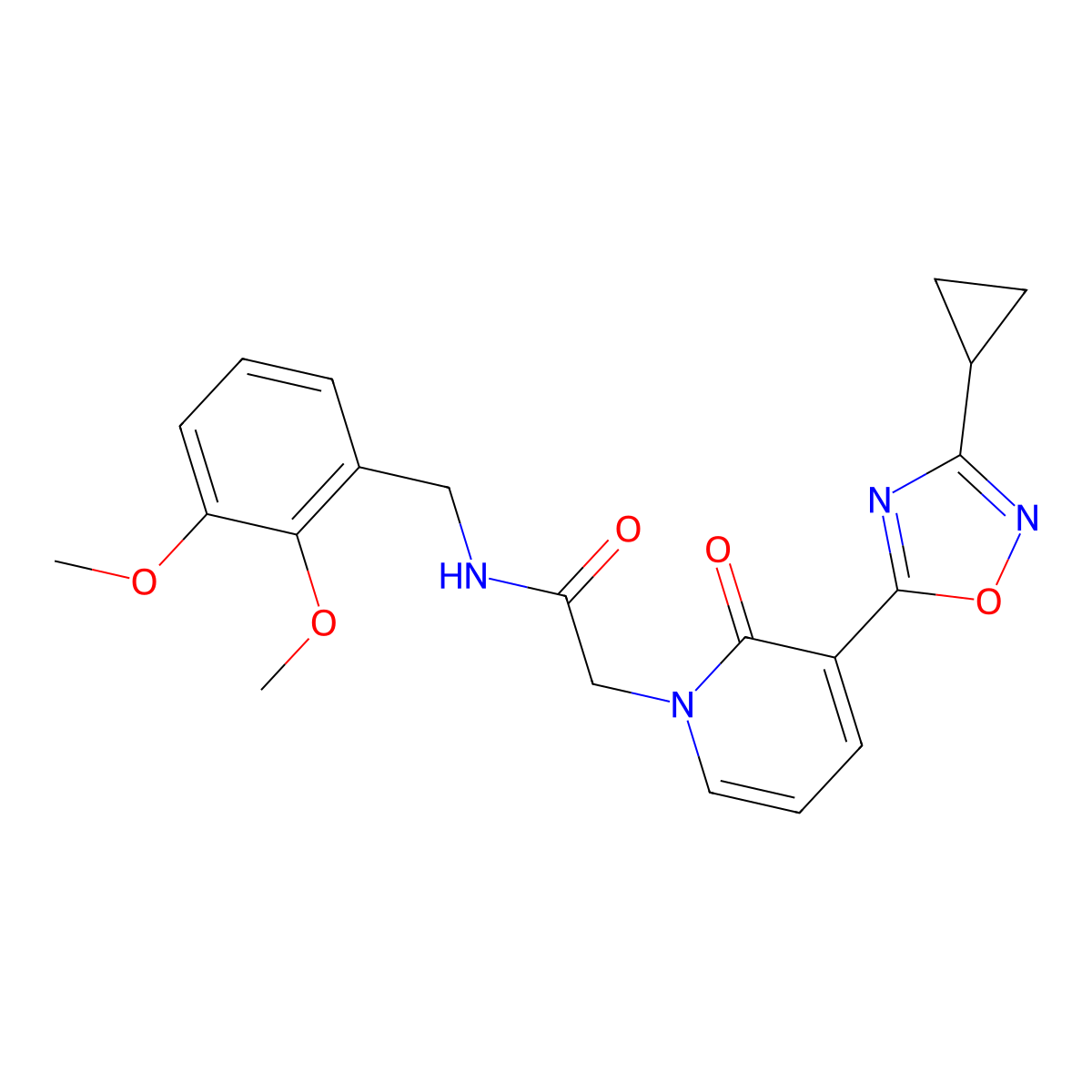 2-[3-(3-cyclopropyl-1,2,4-oxadiazol-5-yl)-2-oxopyridin-1(2H)-yl]-N-(2,3-dimethoxybenzyl)acetamide molecular structure, CAS 1396632-87-3