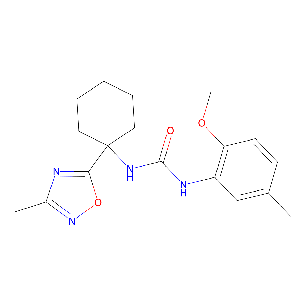 1-(2-Methoxy-5-methylphenyl)-3-[1-(3-methyl-1,2,4-oxadiazol-5-yl)cyclohexyl]urea molecular structure, CAS 1396632-94-2