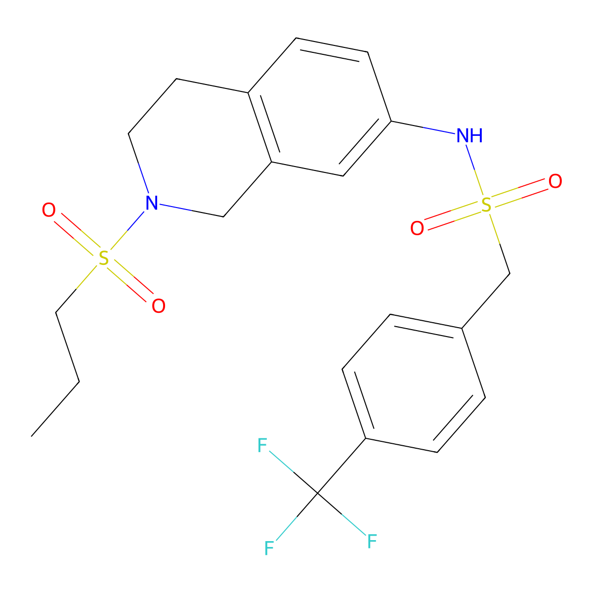 N-(2-(propylsulfonyl)-1,2,3,4-tetrahydroisoquinolin-7-yl)-1-(4-(trifluoromethyl)phenyl)methanesulfonamide molecular structure, CAS 1396633-06-9