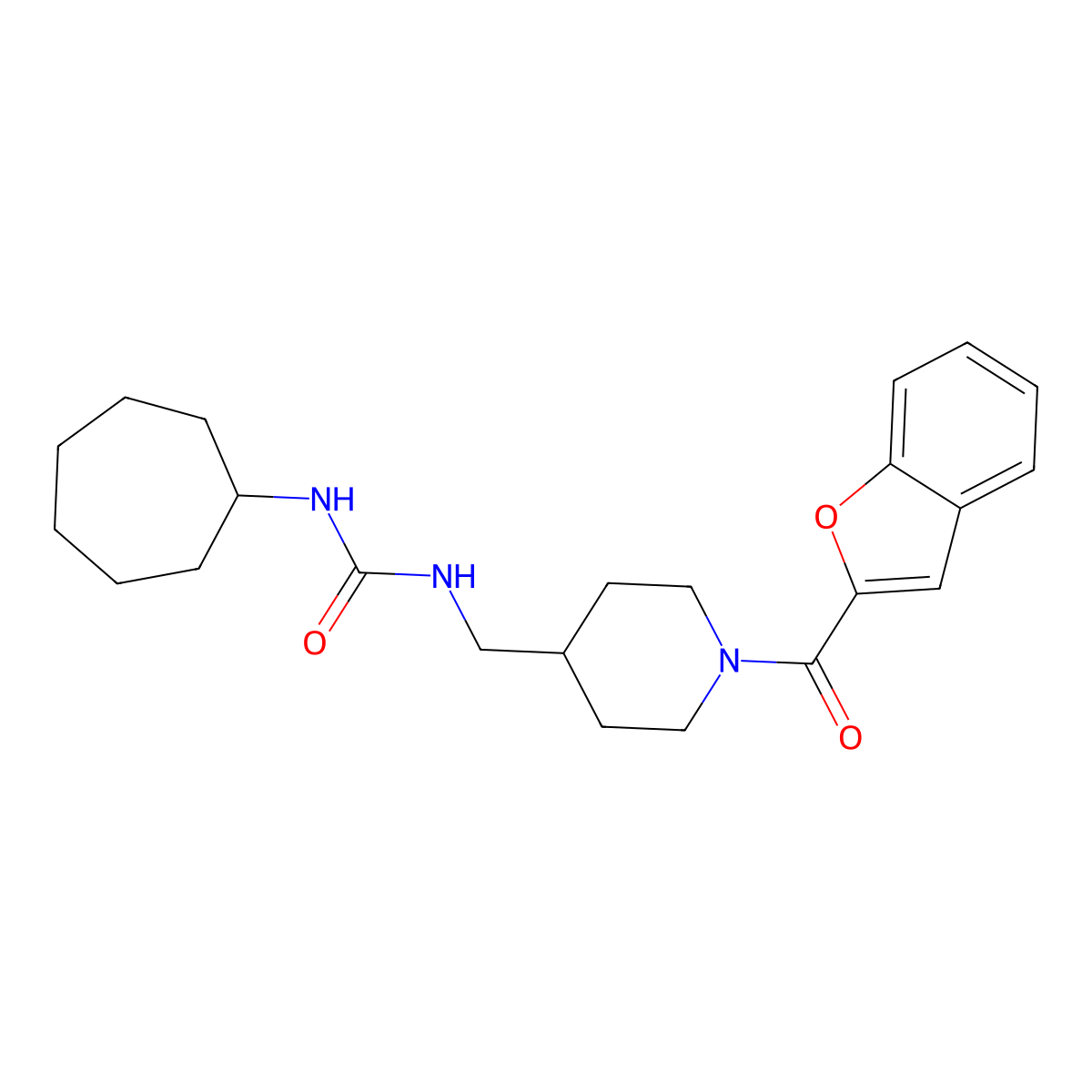 1-((1-(Benzofuran-2-carbonyl)piperidin-4-yl)methyl)-3-cycloheptylurea molecular structure, CAS 1396633-07-0