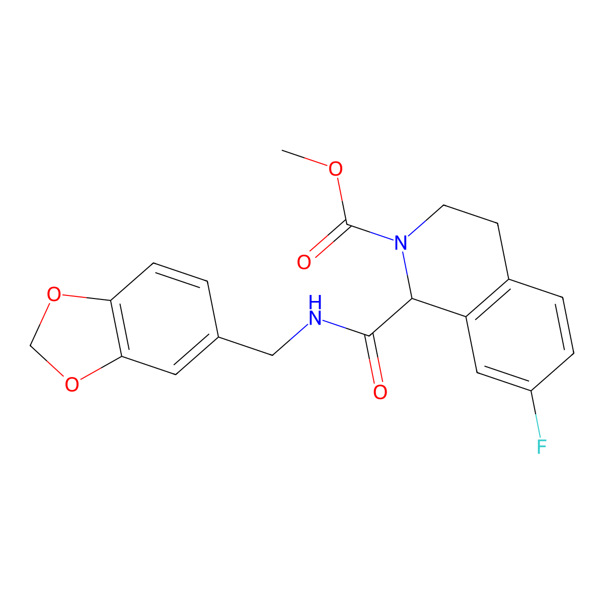 methyl 1-((benzo[d][1,3]dioxol-5-ylmethyl)carbamoyl)-7-fluoro-3,4-dihydroisoquinoline-2(1H)-carboxylate molecular structure, CAS 1396633-17-2