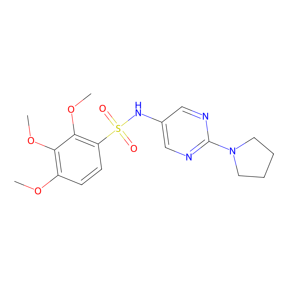 2,3,4-trimethoxy-N-(2-(pyrrolidin-1-yl)pyrimidin-5-yl)benzenesulfonamide molecular structure, CAS 1396633-20-7