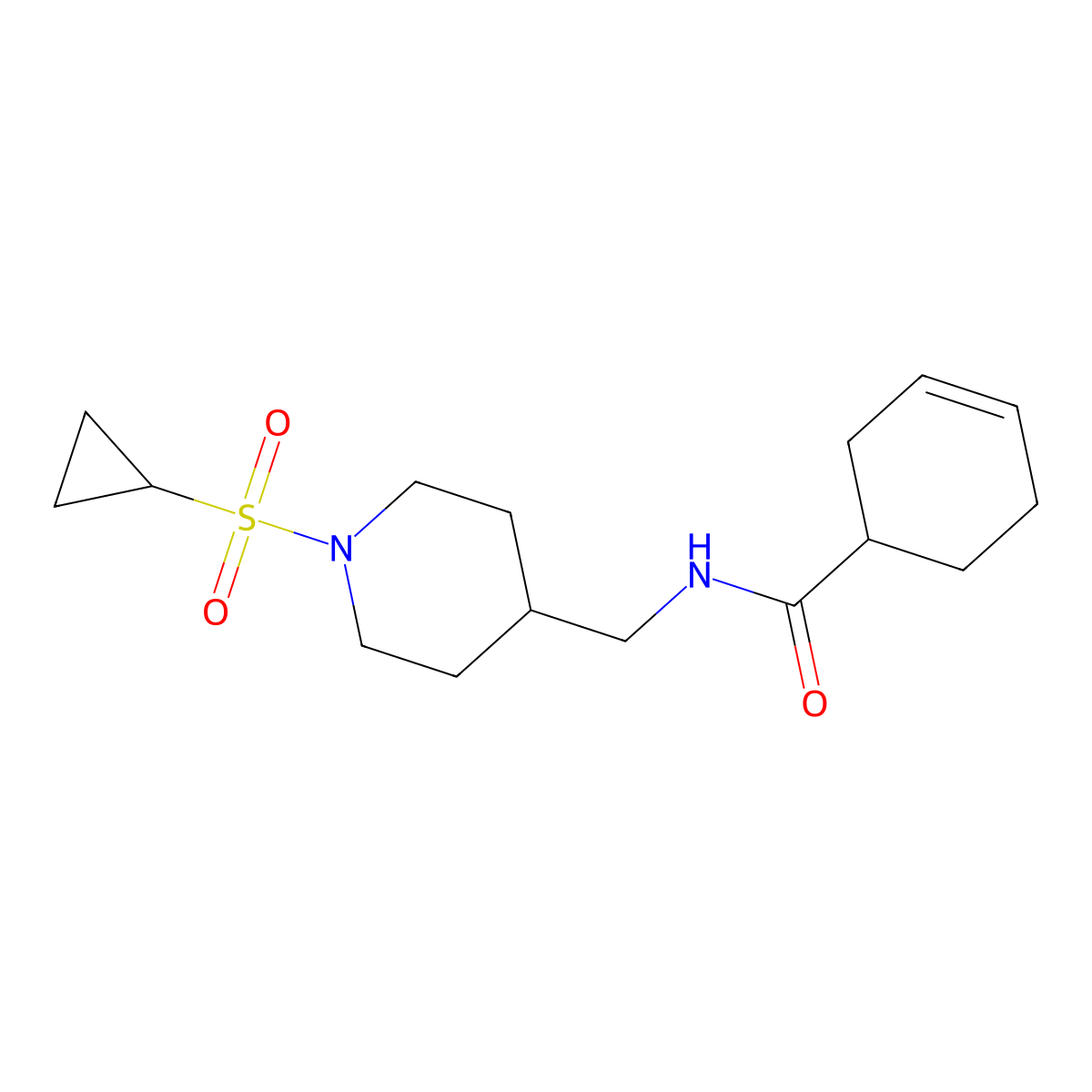 N-{[1-(cyclopropanesulfonyl)piperidin-4-yl]methyl}cyclohex-3-ene-1-carboxamide molecular structure, CAS 1396633-28-5