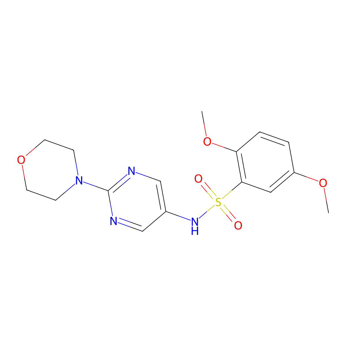 2,5-dimethoxy-N-(2-morpholinopyrimidin-5-yl)benzenesulfonamide molecular structure, CAS 1396633-39-8