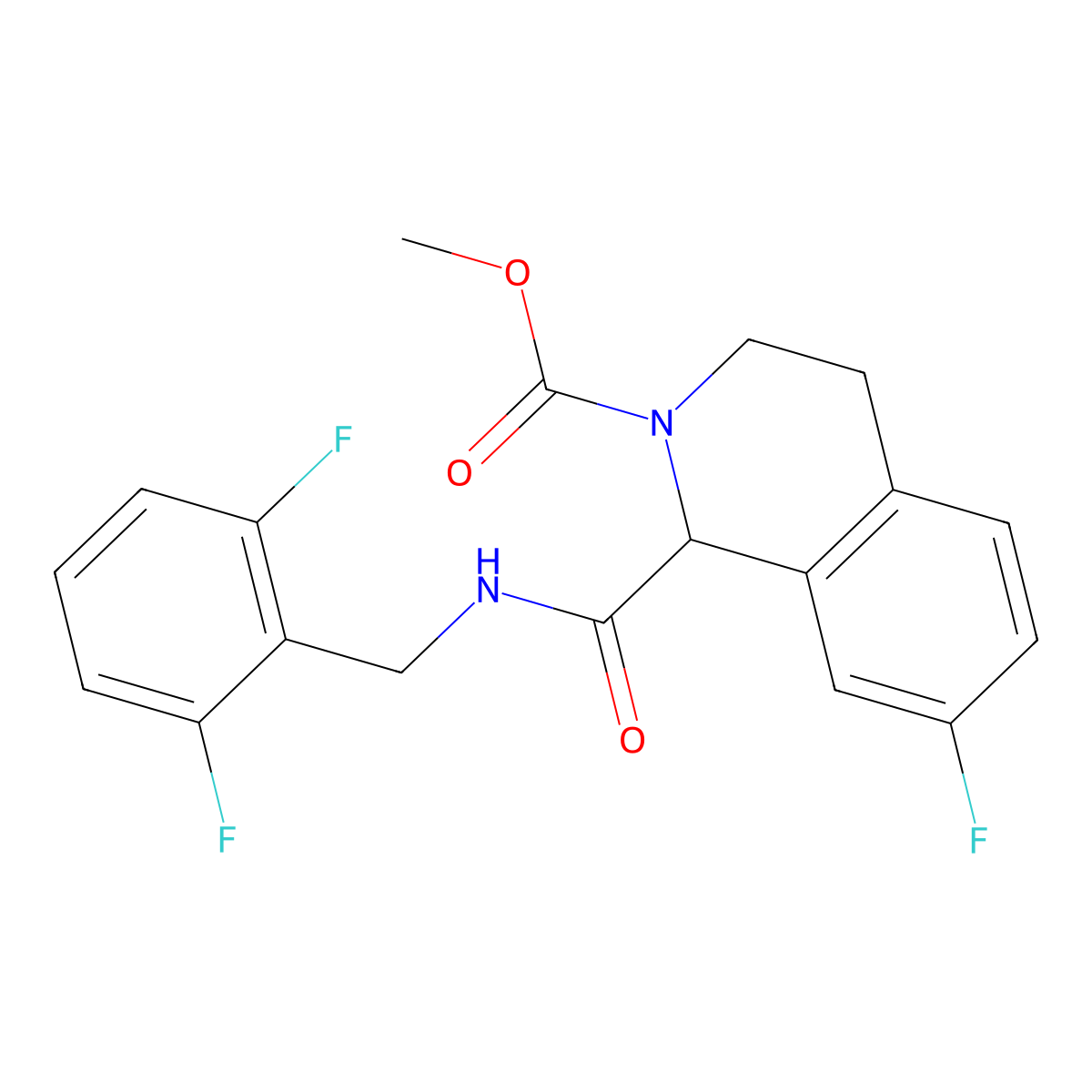 Methyl 1-{[(2,6-difluorophenyl)methyl]carbamoyl}-7-fluoro-1,2,3,4-tetrahydroisoquinoline-2-carboxylate molecular structure, CAS 1396633-40-1
