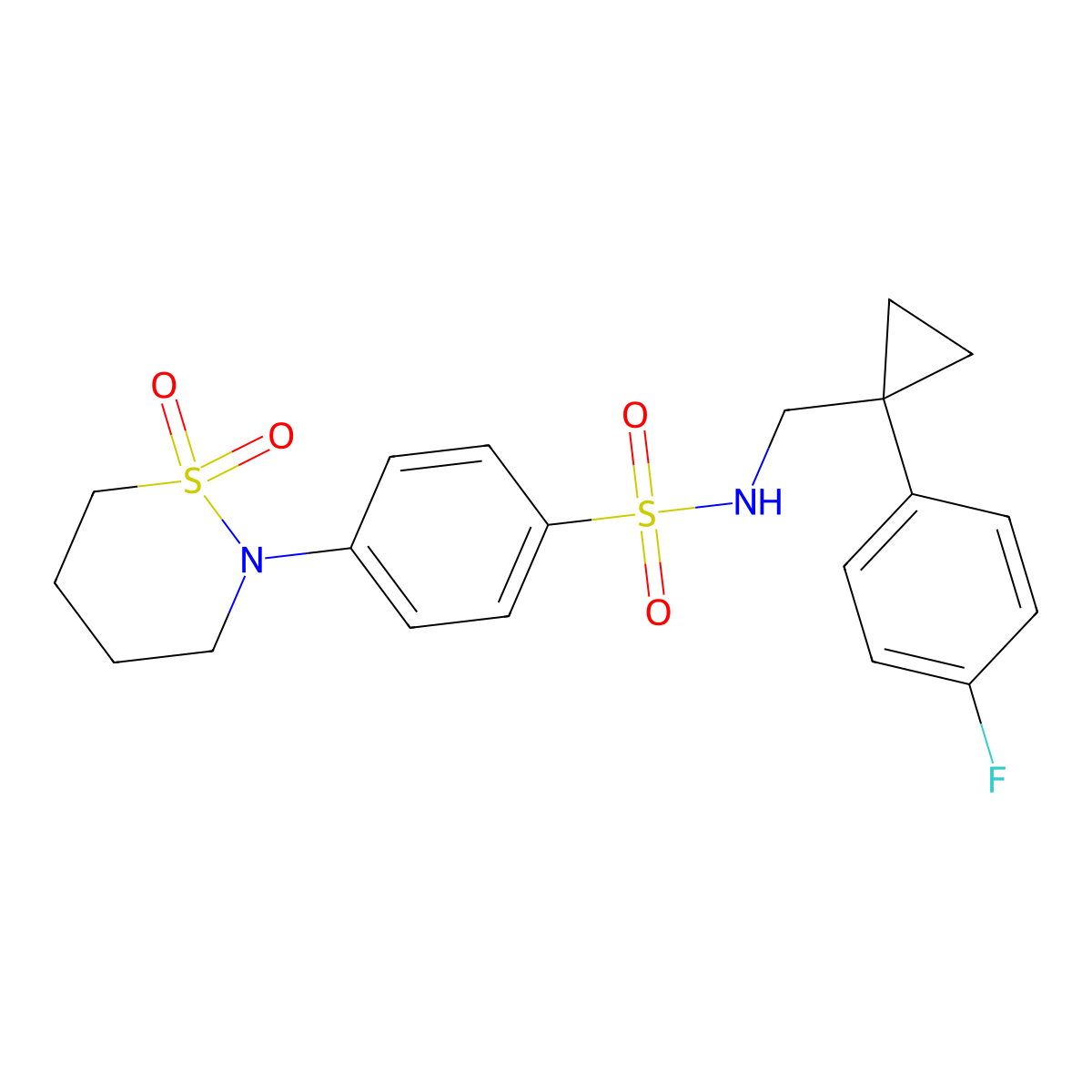 4-(1,1-dioxido-1,2-thiazinan-2-yl)-N-((1-(4-fluorophenyl)cyclopropyl)methyl)benzenesulfonamide molecular structure, CAS 1396633-43-4