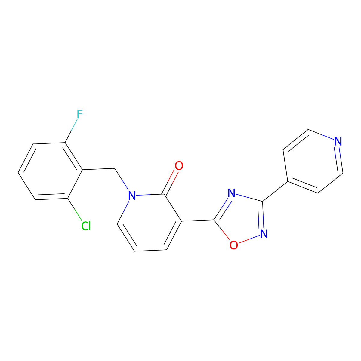 1-(2-chloro-6-fluorobenzyl)-3-(3-(pyridin-4-yl)-1,2,4-oxadiazol-5-yl)pyridin-2(1H)-one molecular structure, CAS 1396633-49-0