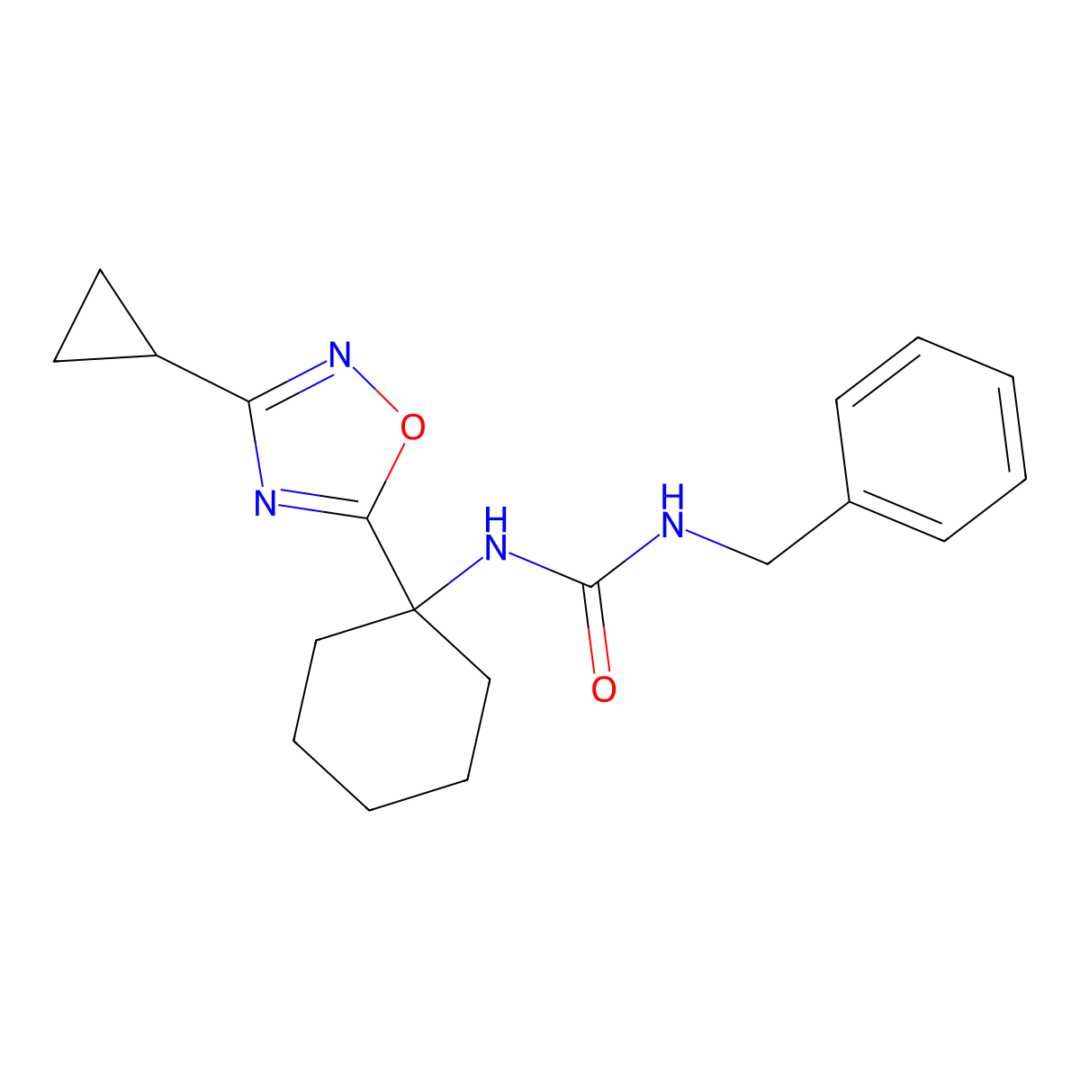 N-benzyl-N'-[1-(3-cyclopropyl-1,2,4-oxadiazol-5-yl)cyclohexyl]urea molecular structure, CAS 1396633-55-8