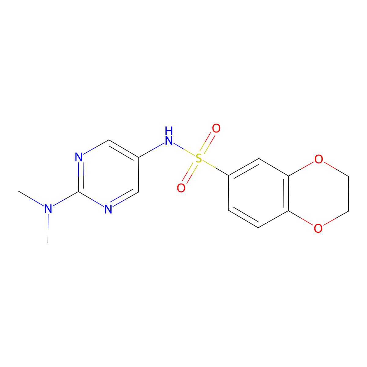 N-(2-(dimethylamino)pyrimidin-5-yl)-2,3-dihydrobenzo[b][1,4]dioxine-6-sulfonamide molecular structure, CAS 1396633-72-9