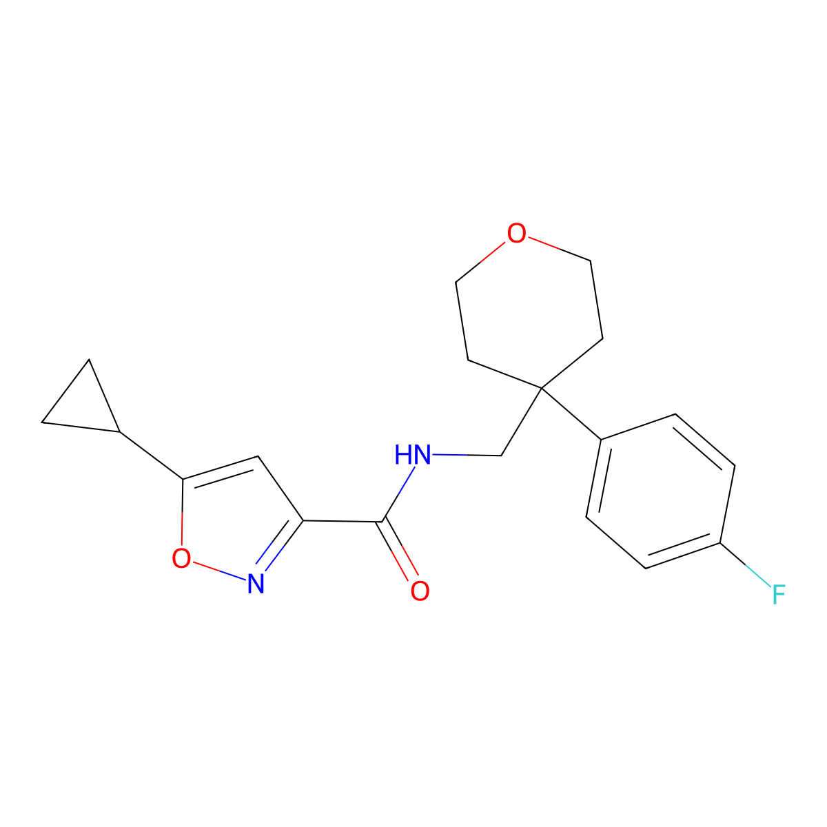 5-cyclopropyl-N-((4-(4-fluorophenyl)tetrahydro-2H-pyran-4-yl)methyl)isoxazole-3-carboxamide molecular structure, CAS 1396633-73-0