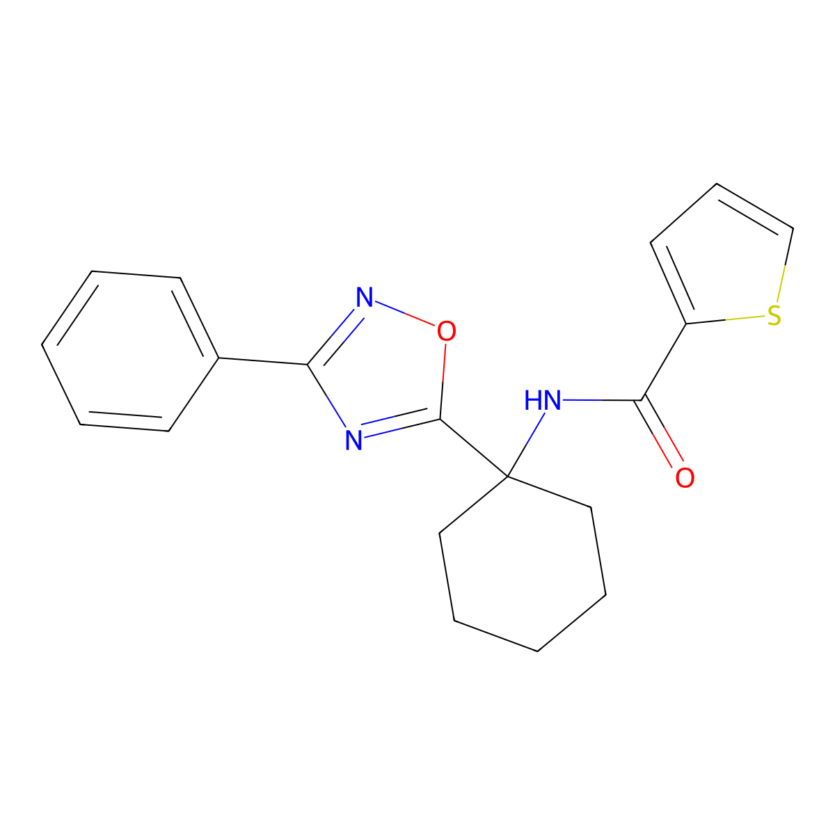 N-[1-(3-phenyl-1,2,4-oxadiazol-5-yl)cyclohexyl]thiophene-2-carboxamide molecular structure, CAS 1396633-81-0