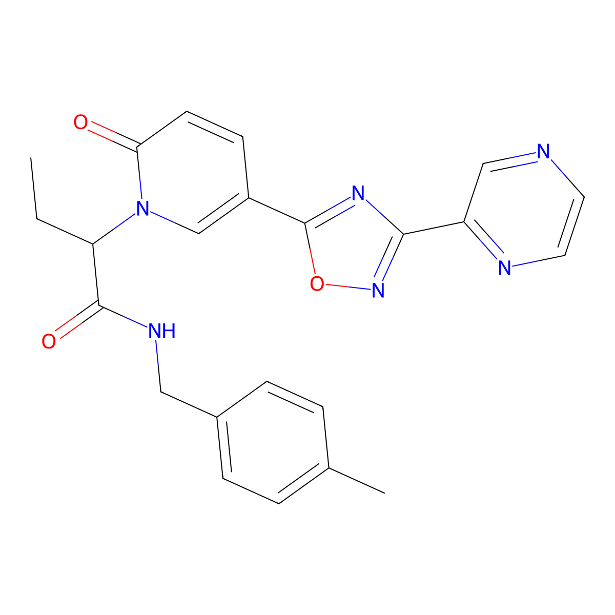 N-(4-methylbenzyl)-2-(2-oxo-5-(3-(pyrazin-2-yl)-1,2,4-oxadiazol-5-yl)pyridin-1(2H)-yl)butanamide molecular structure, CAS 1396633-93-4