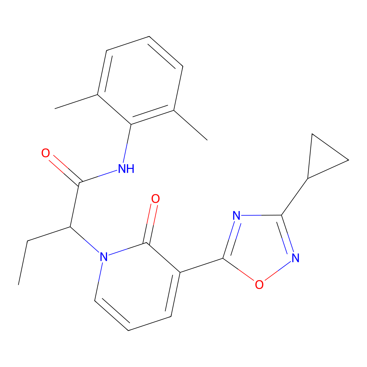2-[3-(3-cyclopropyl-1,2,4-oxadiazol-5-yl)-2-oxopyridin-1(2H)-yl]-N-(2,6-dimethylphenyl)butanamide molecular structure, CAS 1396634-03-9