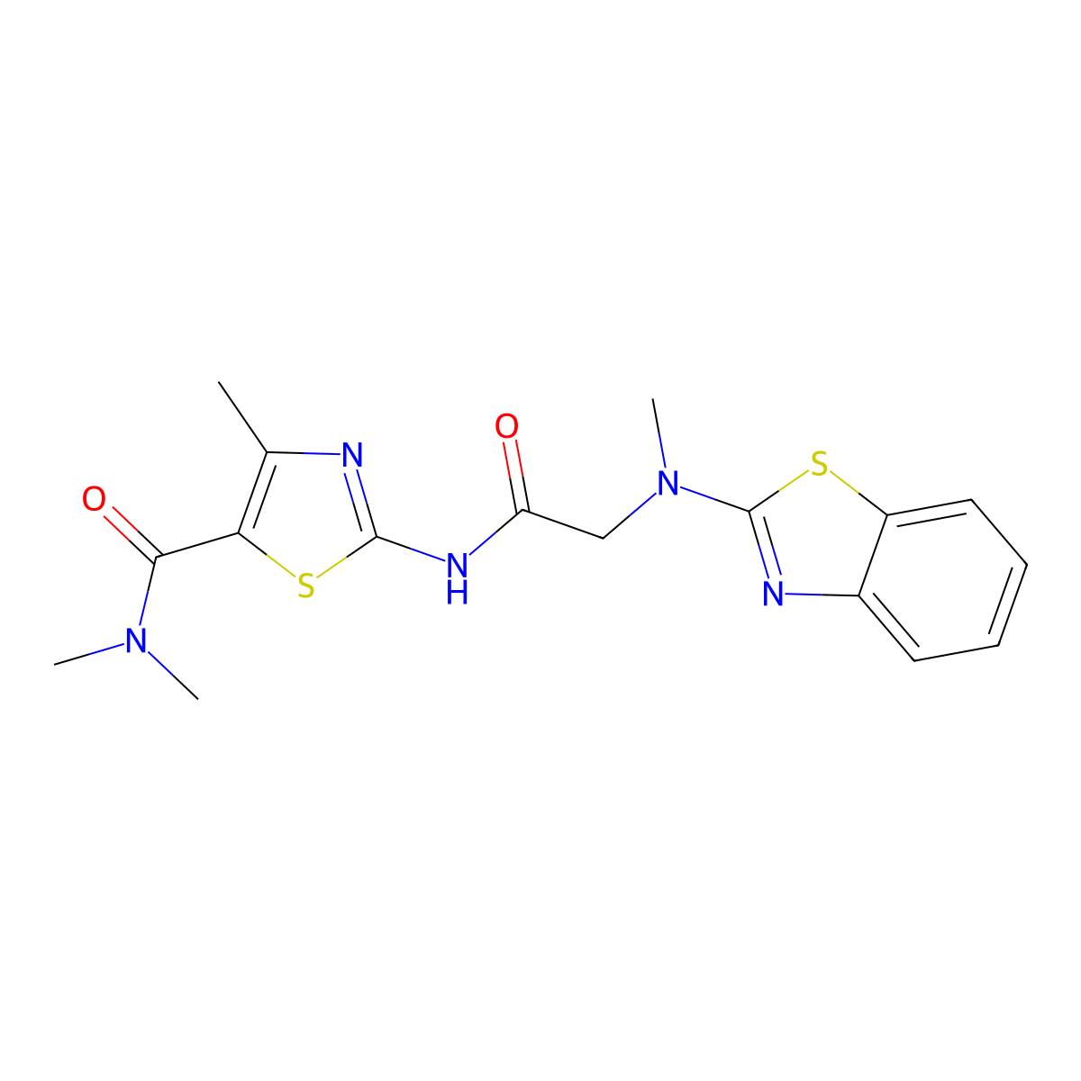 2-(2-(benzo[d]thiazol-2-yl(methyl)amino)acetamido)-N,N,4-trimethylthiazole-5-carboxamide molecular structure, CAS 1396634-09-5