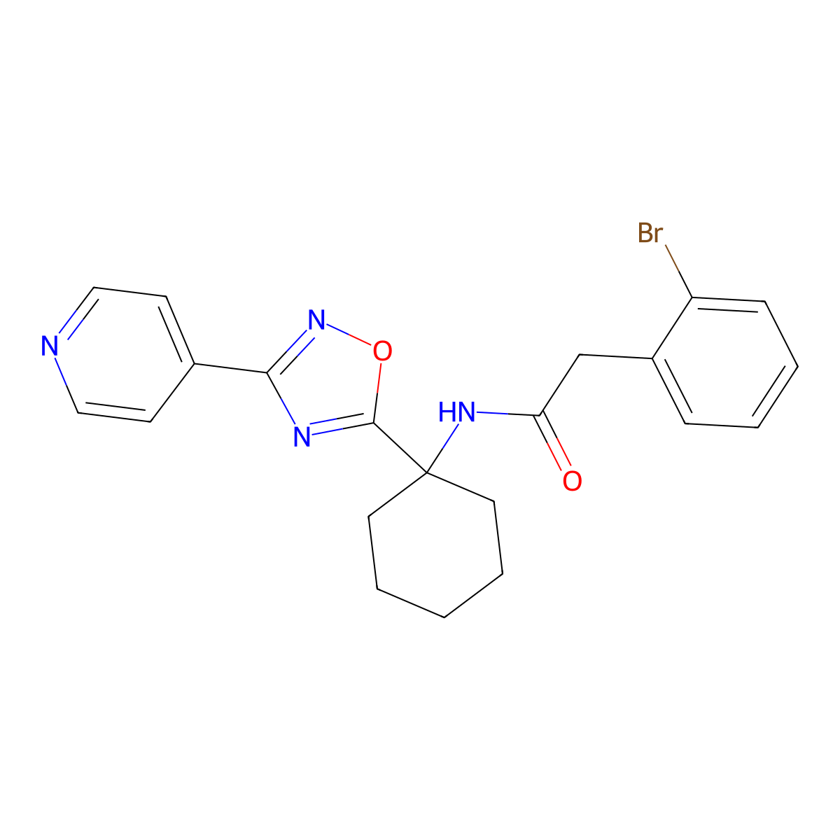 2-(2-bromophenyl)-N-[1-(3-pyridin-4-yl-1,2,4-oxadiazol-5-yl)cyclohexyl]acetamide molecular structure, CAS 1396634-11-9