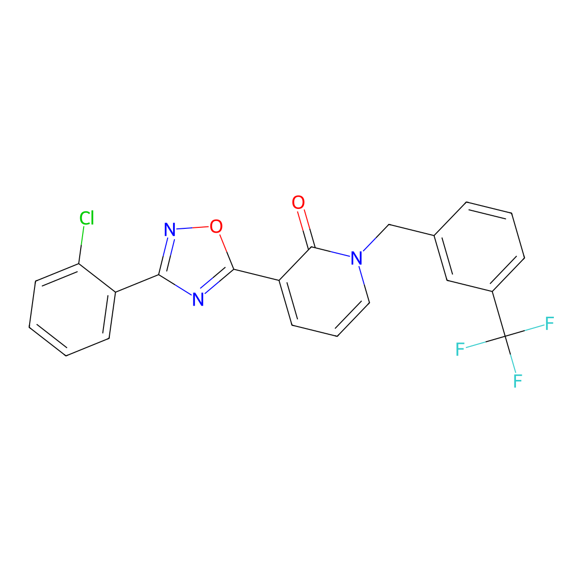 3-(3-(2-chlorophenyl)-1,2,4-oxadiazol-5-yl)-1-(3-(trifluoromethyl)benzyl)pyridin-2(1H)-one molecular structure, CAS 1396634-22-2