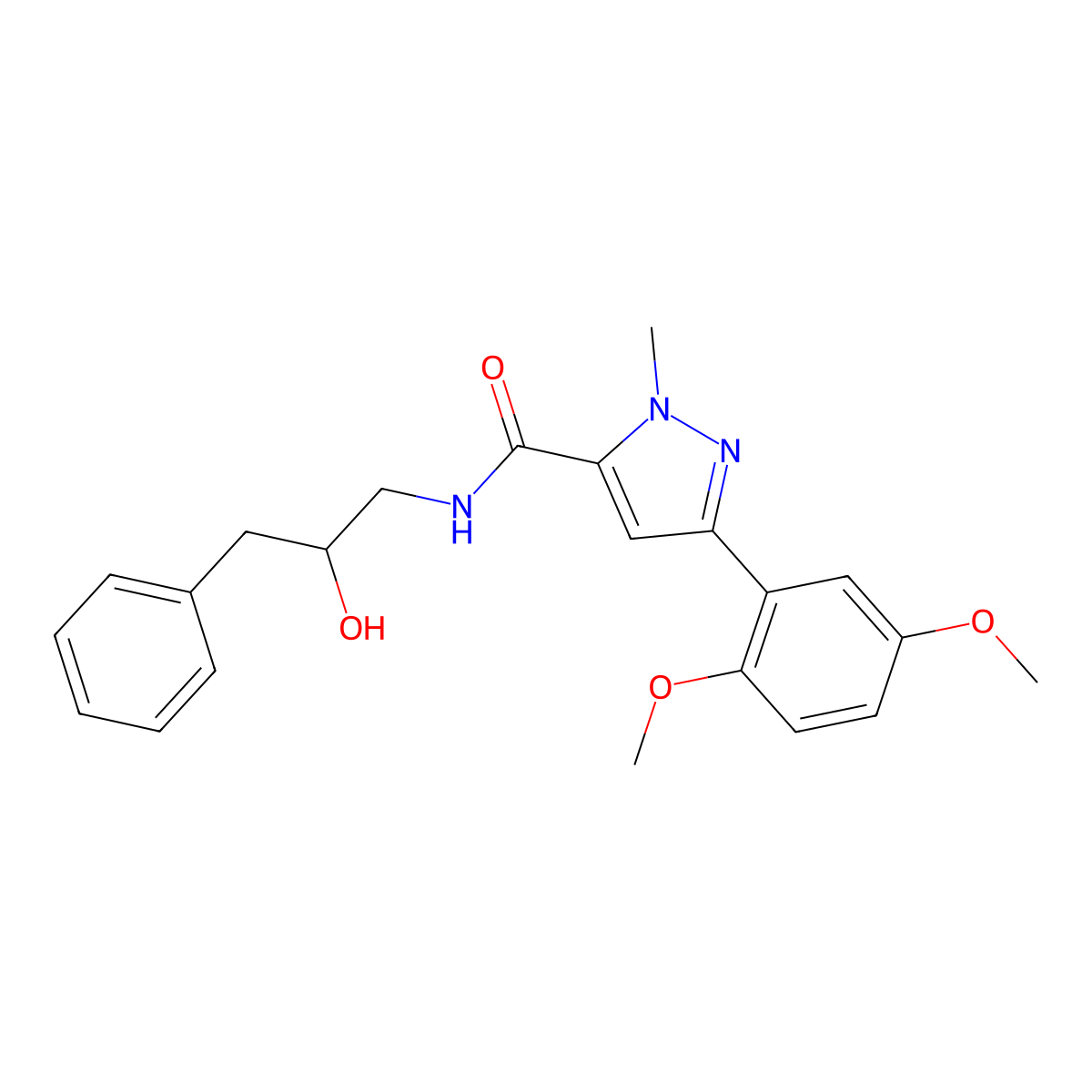 3-(2,5-dimethoxyphenyl)-N-(2-hydroxy-3-phenylpropyl)-1-methyl-1H-pyrazole-5-carboxamide molecular structure, CAS 1396634-36-8