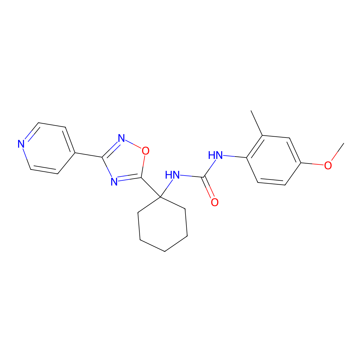 1-(4-Methoxy-2-methylphenyl)-3-{1-[3-(pyridin-4-yl)-1,2,4-oxadiazol-5-yl]cyclohexyl}urea molecular structure, CAS 1396634-44-8