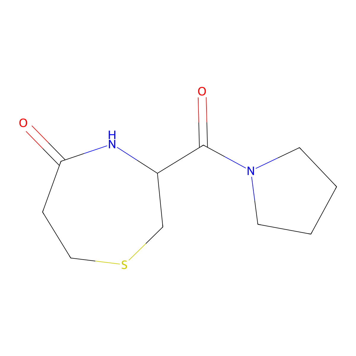 3-(Pyrrolidine-1-carbonyl)-1,4-thiazepan-5-one molecular structure, CAS 1396634-54-0