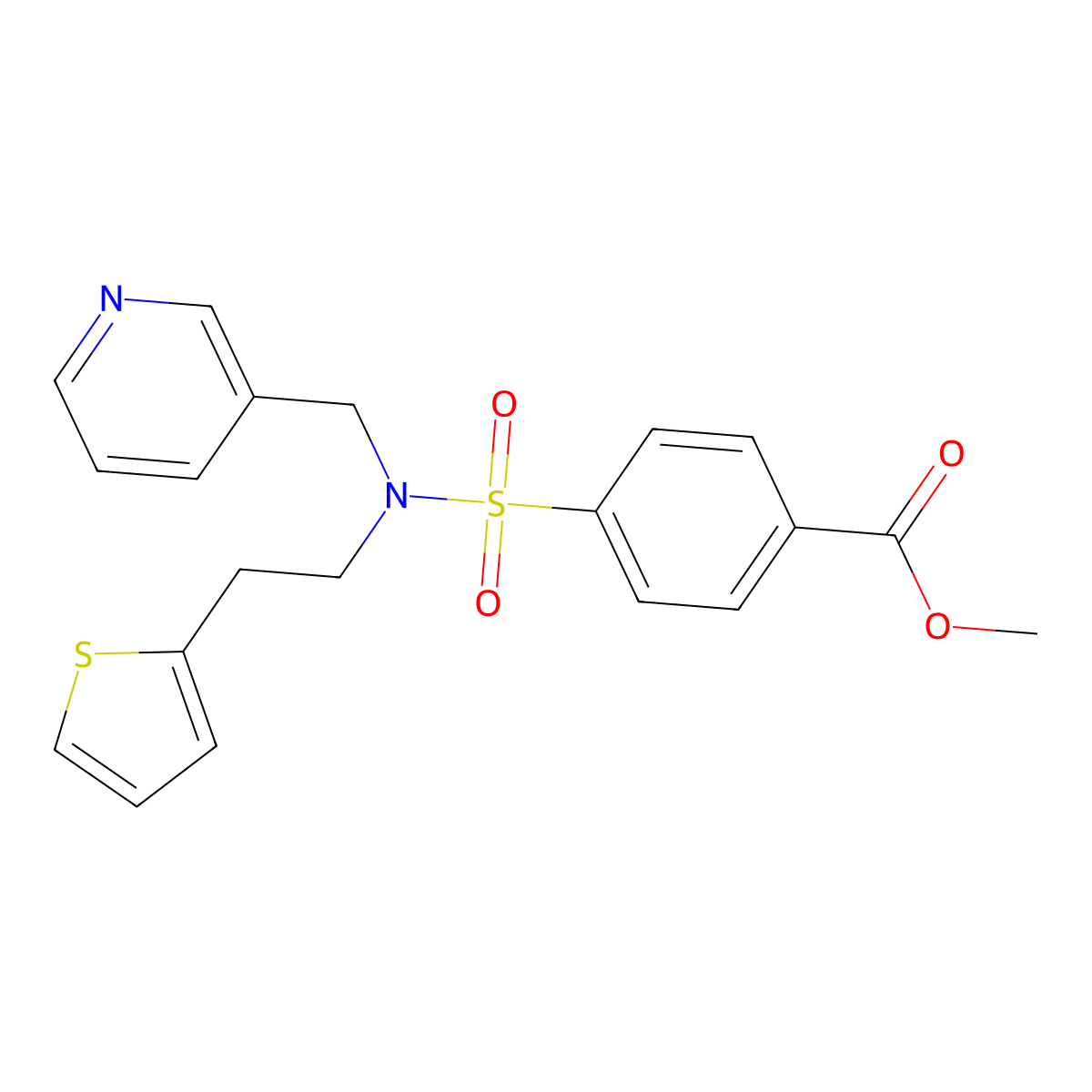 Methyl 4-{[(pyridin-3-yl)methyl][2-(thiophen-2-yl)ethyl]sulfamoyl}benzoate molecular structure, CAS 1396634-72-2