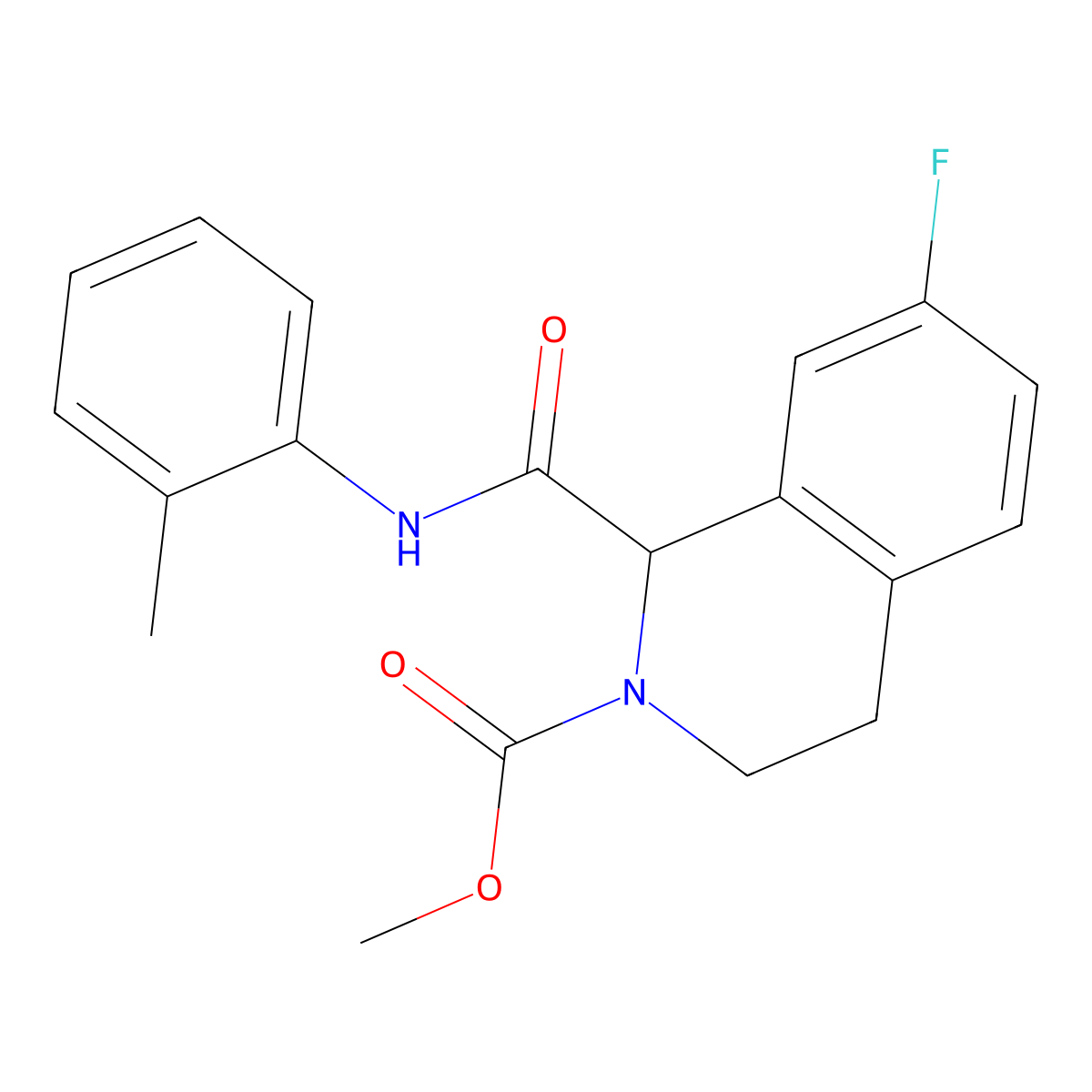methyl 7-fluoro-1-(o-tolylcarbamoyl)-3,4-dihydroisoquinoline-2(1H)-carboxylate molecular structure, CAS 1396634-78-8