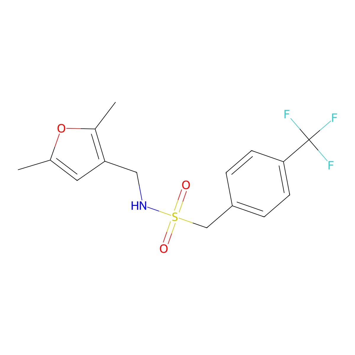 N-[(2,5-dimethylfuran-3-yl)methyl]-1-[4-(trifluoromethyl)phenyl]methanesulfonamide molecular structure, CAS 1396634-84-6