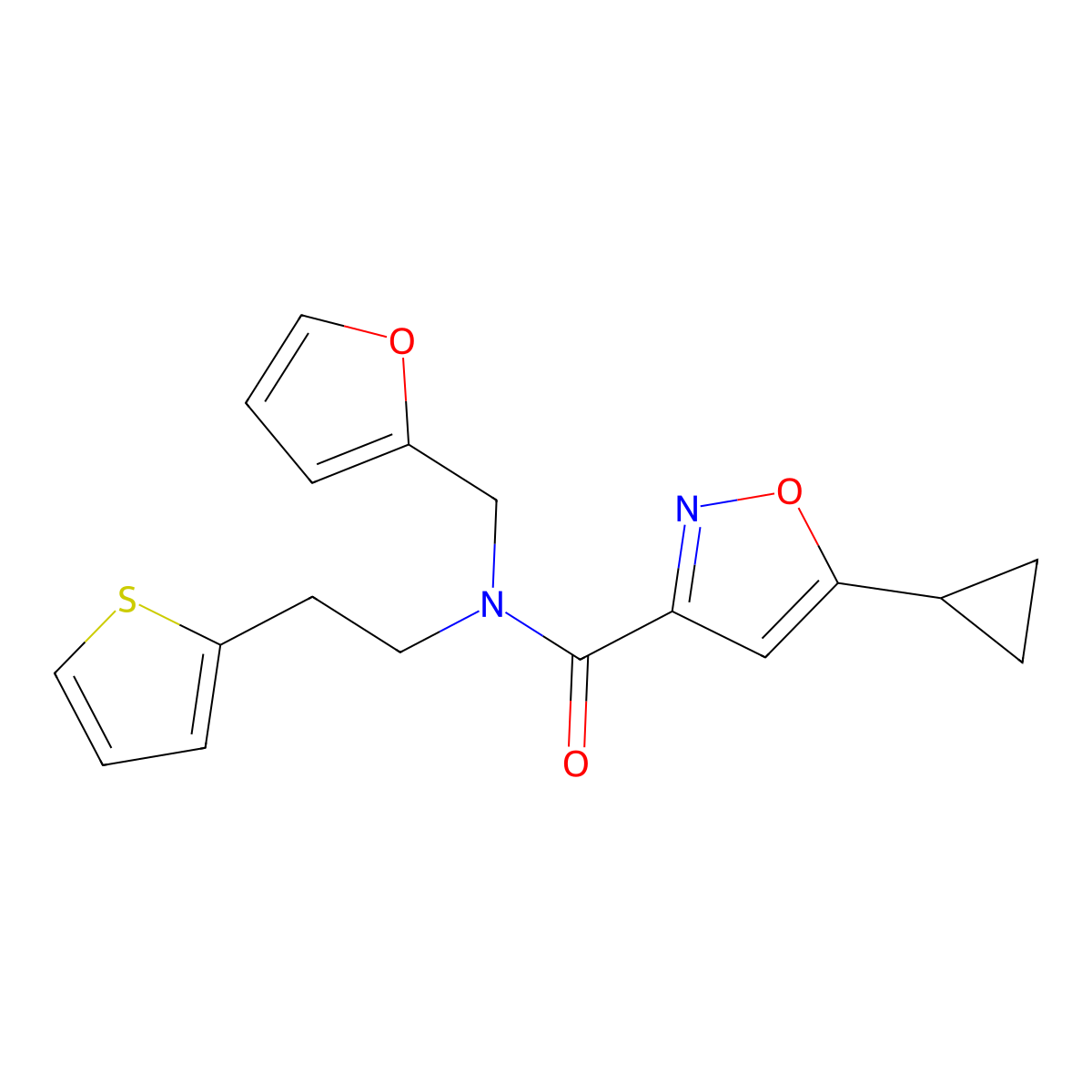 5-cyclopropyl-N-(furan-2-ylmethyl)-N-(2-(thiophen-2-yl)ethyl)isoxazole-3-carboxamide molecular structure, CAS 1396634-98-2