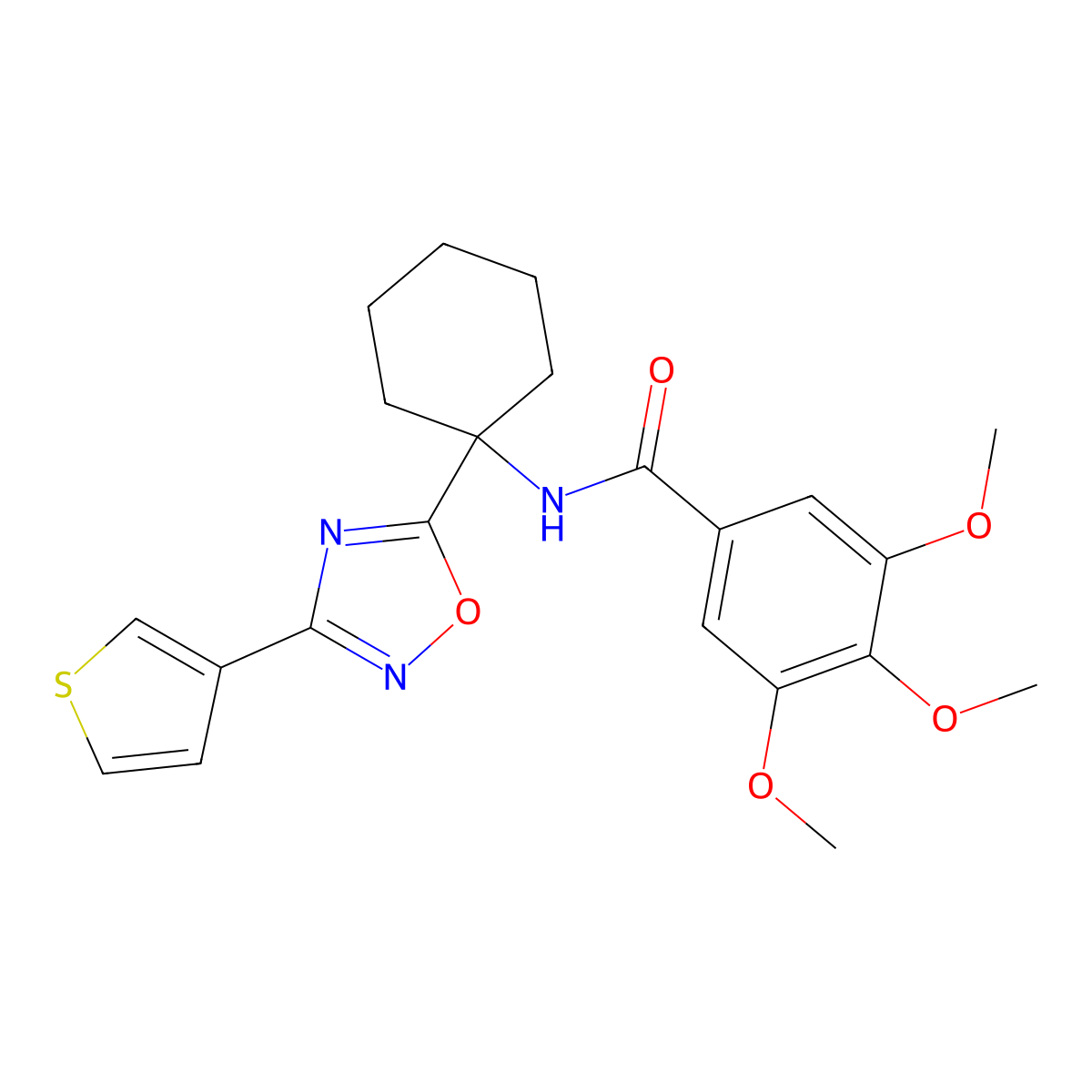 3,4,5-trimethoxy-N-{1-[3-(3-thienyl)-1,2,4-oxadiazol-5-yl]cyclohexyl}benzamide molecular structure, CAS 1396635-04-3