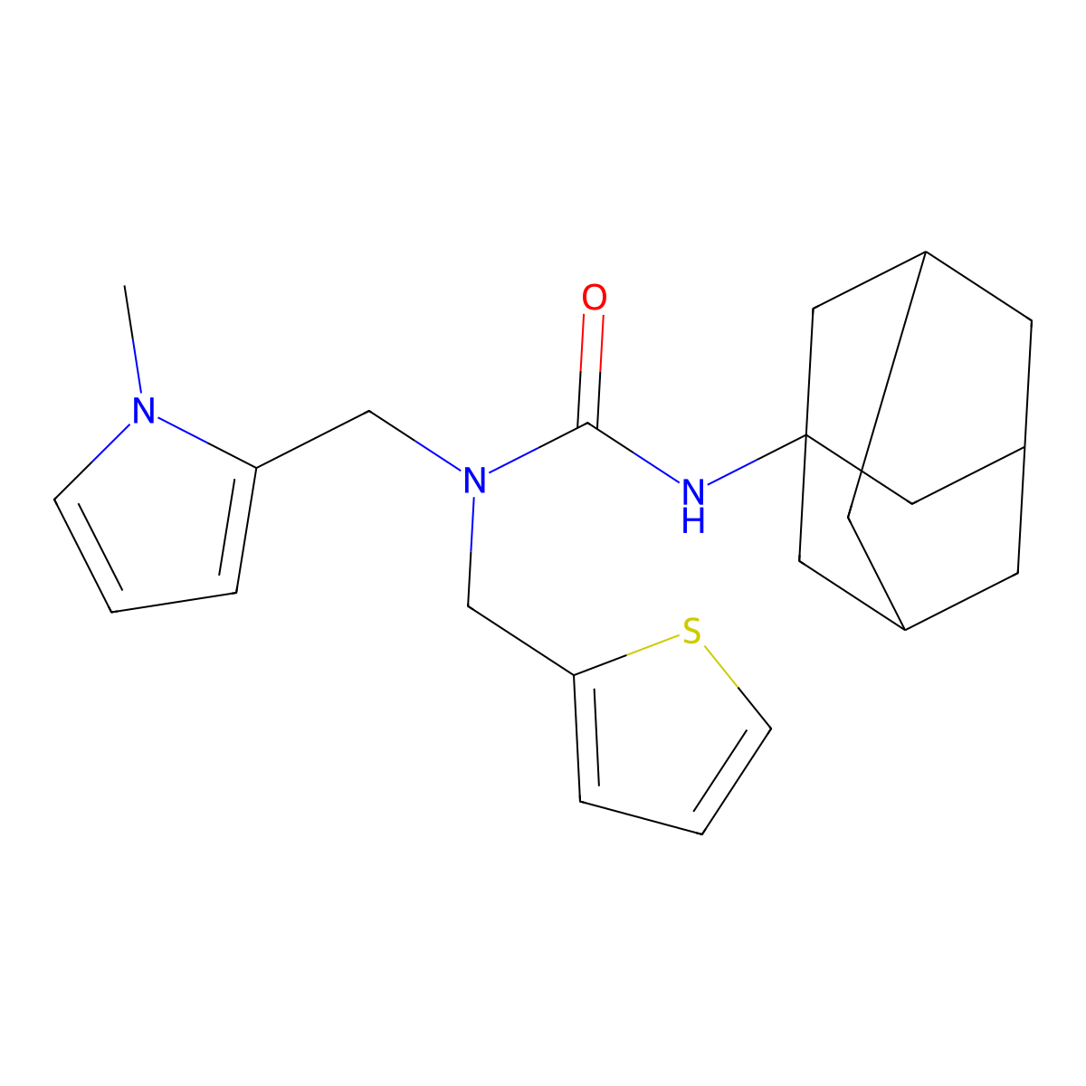 3-((1R,3s)-adamantan-1-yl)-1-((1-methyl-1H-pyrrol-2-yl)methyl)-1-(thiophen-2-ylmethyl)urea molecular structure, CAS 1396635-15-6