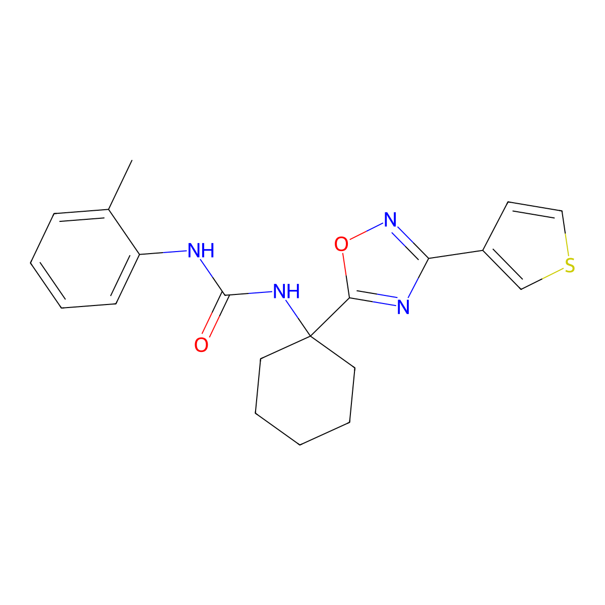 1-(1-(3-(Thiophen-3-yl)-1,2,4-oxadiazol-5-yl)cyclohexyl)-3-(o-tolyl)urea molecular structure, CAS 1396635-36-1