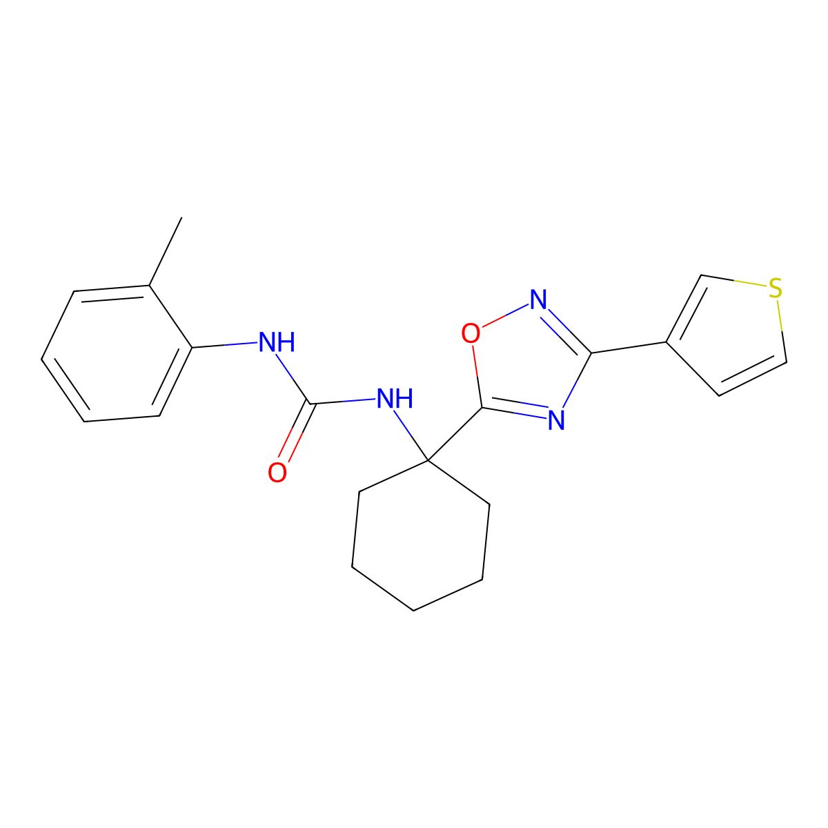 1-(1-(3-(Thiophen-3-yl)-1,2,4-oxadiazol-5-yl)cyclohexyl)-3-(o-tolyl)urea molecular structure, CAS 1396635-36-1