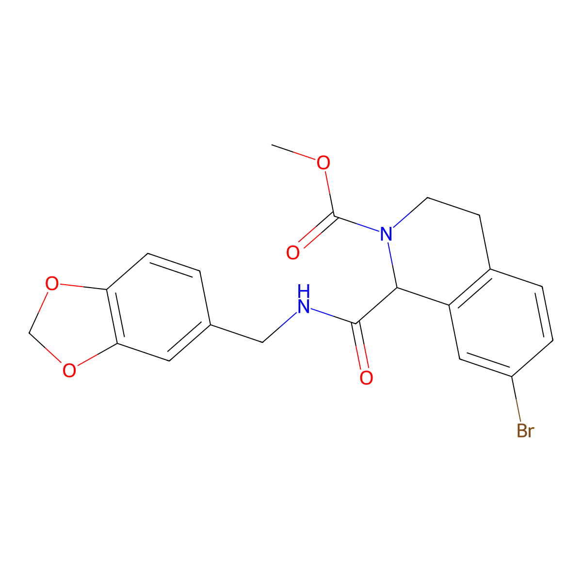 methyl 1-((benzo[d][1,3]dioxol-5-ylmethyl)carbamoyl)-7-bromo-3,4-dihydroisoquinoline-2(1H)-carboxylate molecular structure, CAS 1396635-38-3