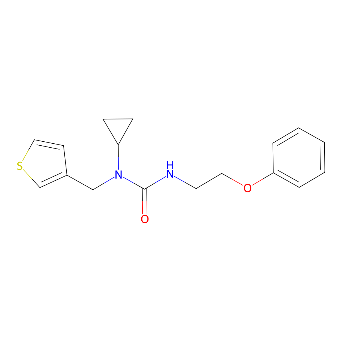 1-Cyclopropyl-3-(2-phenoxyethyl)-1-(thiophen-3-ylmethyl)urea molecular structure, CAS 1396635-41-8