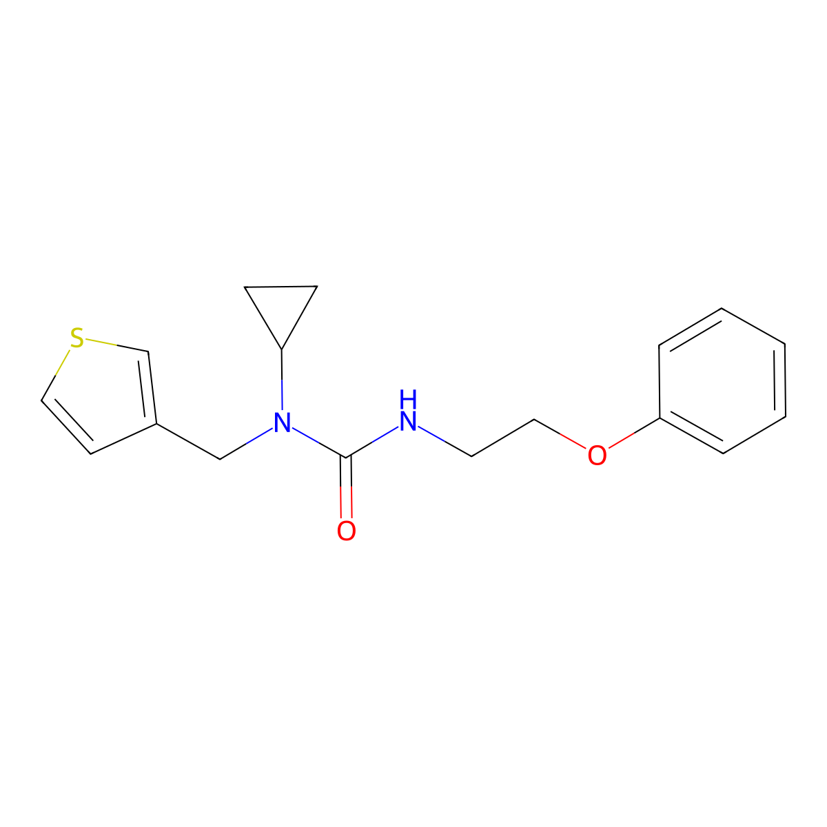 1-Cyclopropyl-3-(2-phenoxyethyl)-1-(thiophen-3-ylmethyl)urea molecular structure, CAS 1396635-41-8