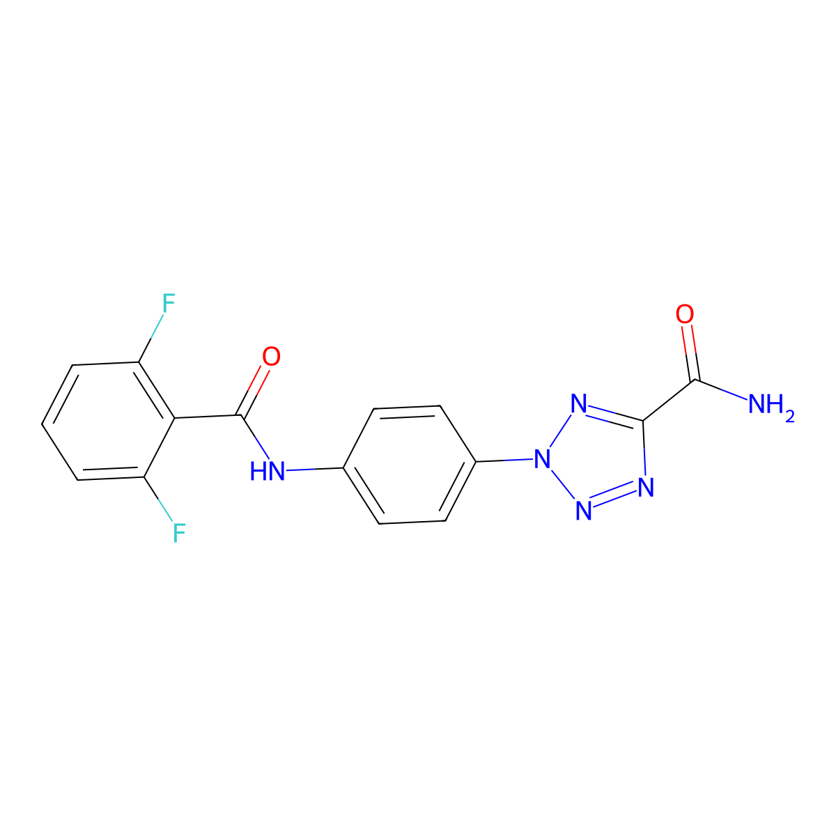 2-(4-(2,6-difluorobenzamido)phenyl)-2H-tetrazole-5-carboxamide molecular structure, CAS 1396635-47-4
