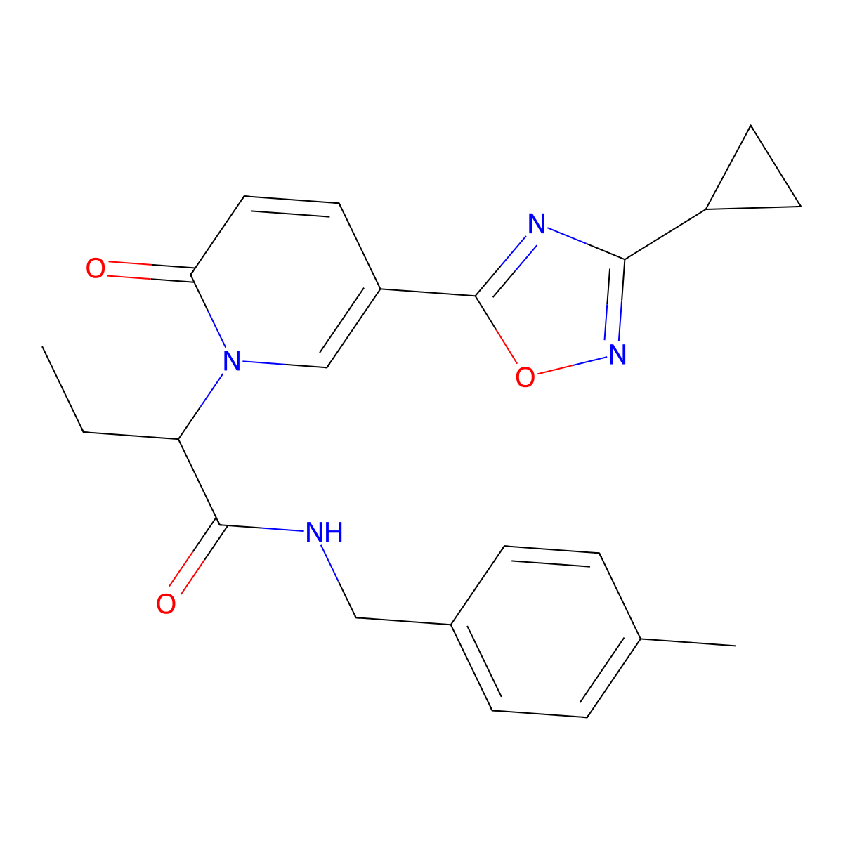 2-[5-(3-cyclopropyl-1,2,4-oxadiazol-5-yl)-2-oxopyridin-1(2H)-yl]-N-(4-methylbenzyl)butanamide molecular structure, CAS 1396635-48-5