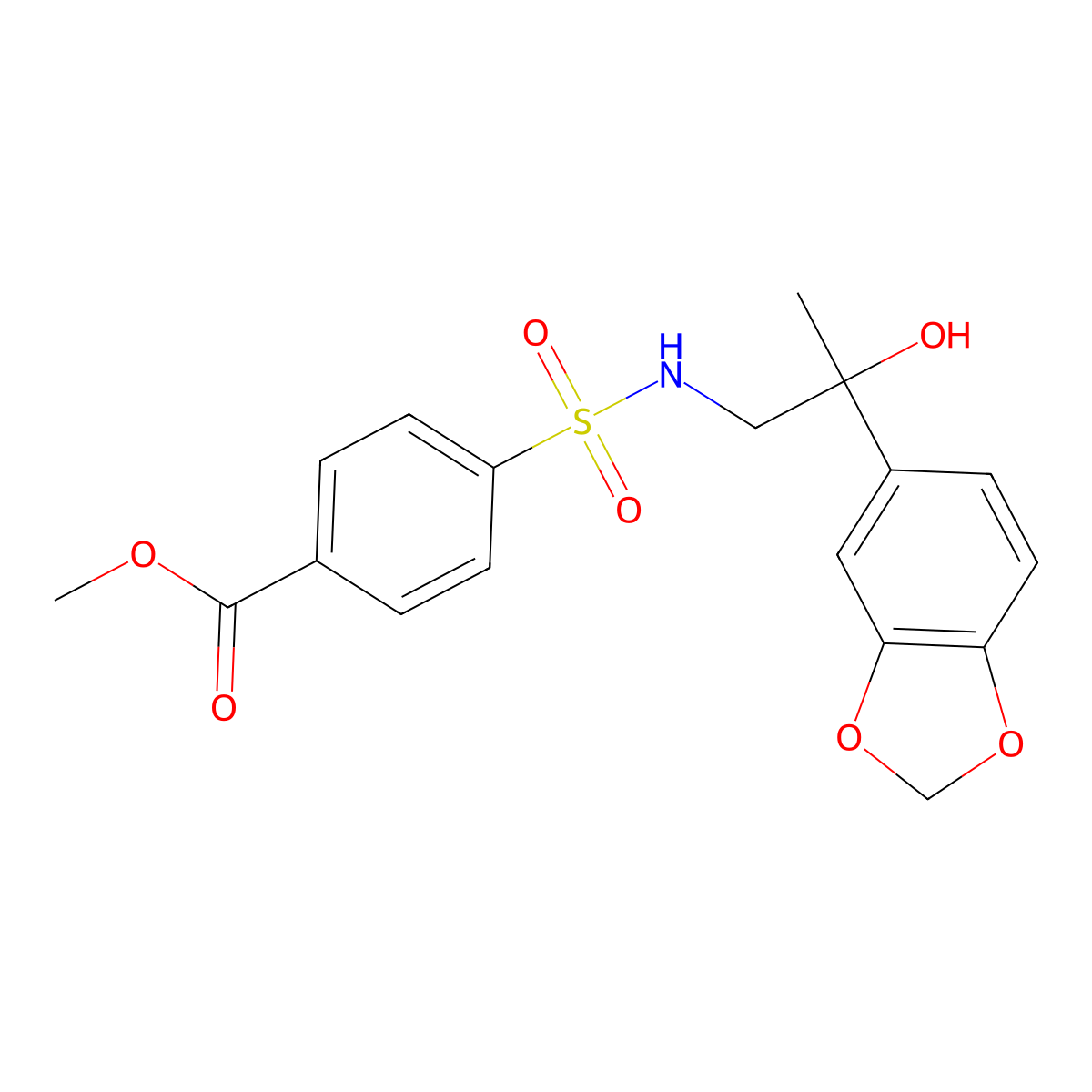 methyl 4-(N-(2-(benzo[d][1,3]dioxol-5-yl)-2-hydroxypropyl)sulfamoyl)benzoate molecular structure, CAS 1396635-81-6
