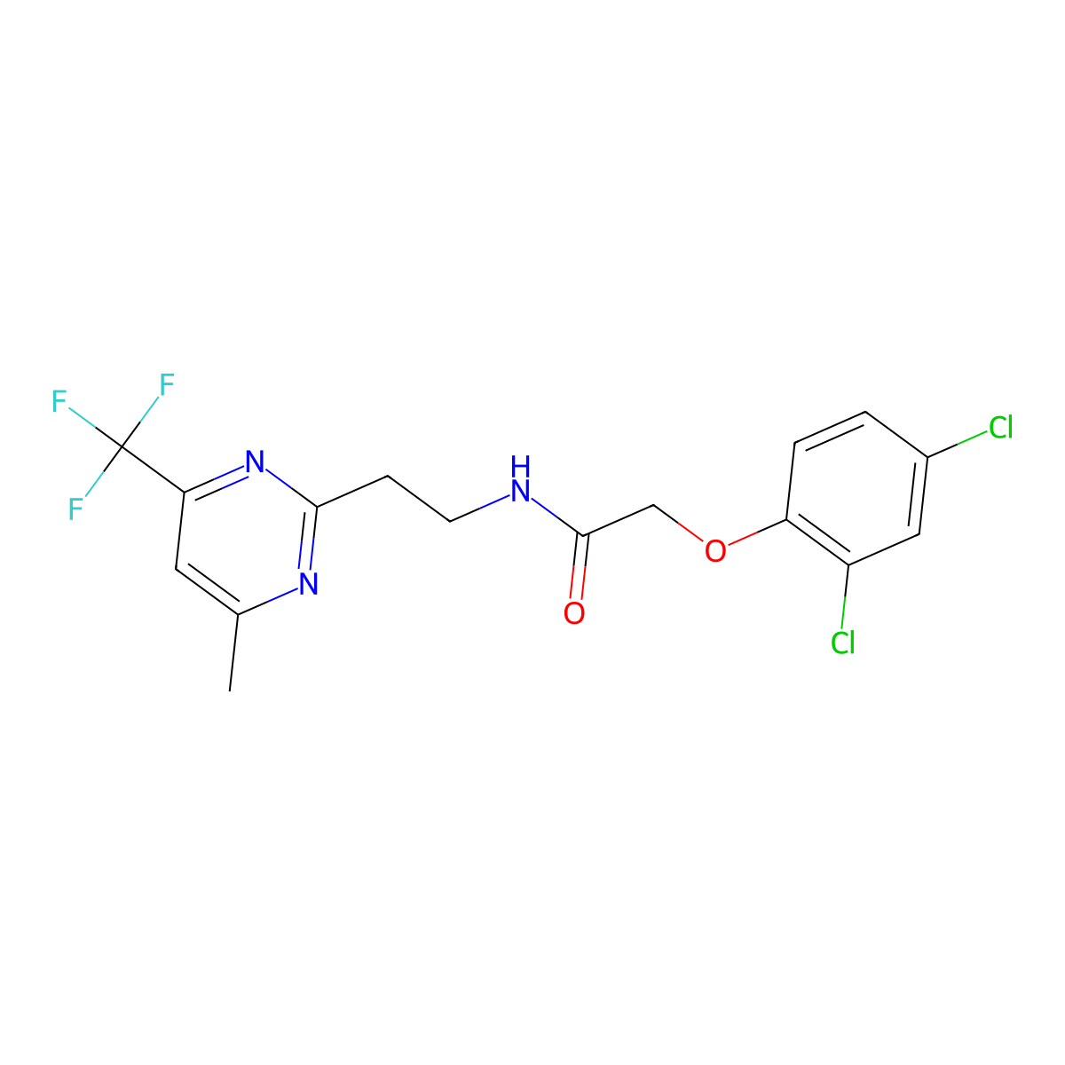 2-(2,4-dichlorophenoxy)-N-{2-[4-methyl-6-(trifluoromethyl)pyrimidin-2-yl]ethyl}acetamide molecular structure, CAS 1396635-86-1
